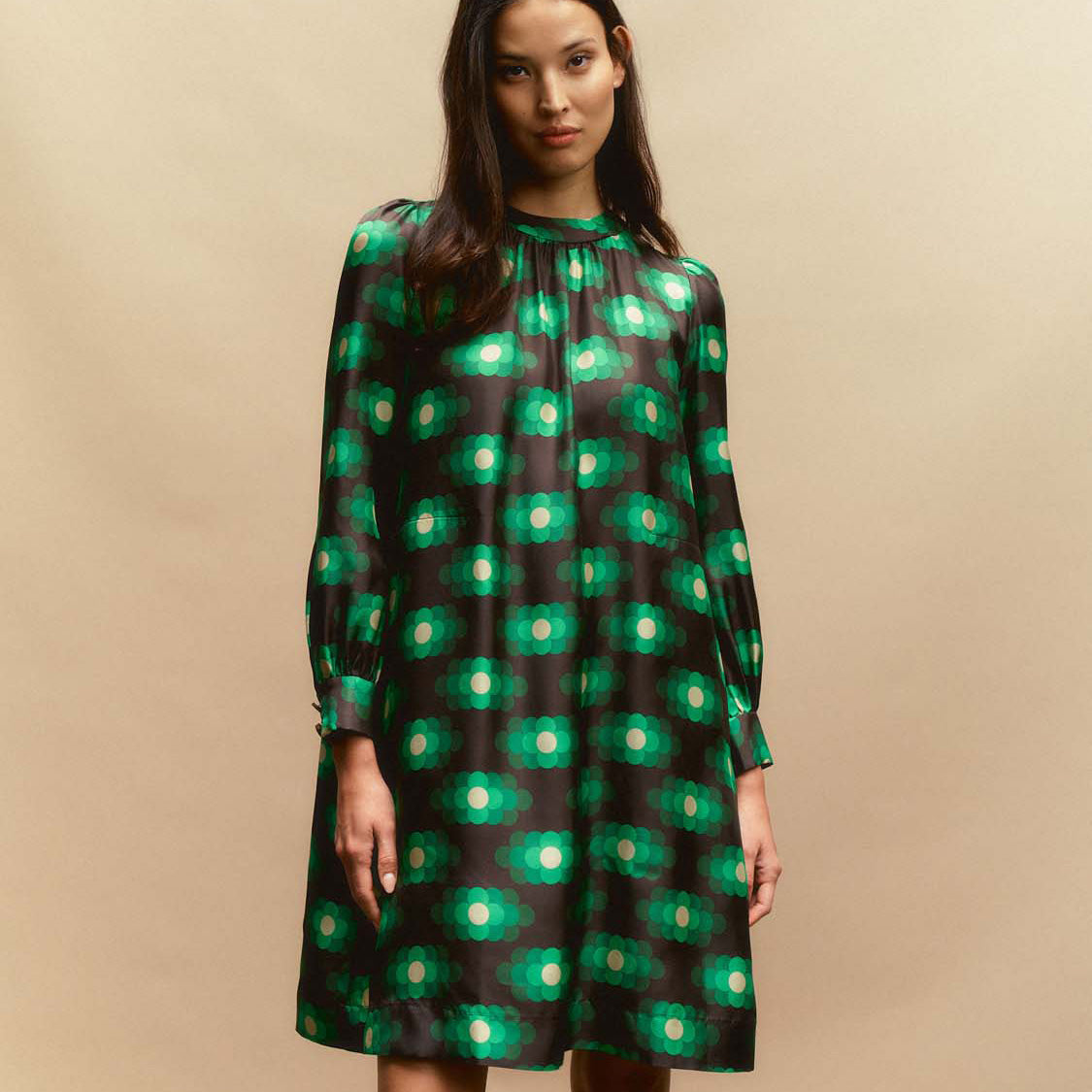 Orla Long Sleeve Mini Silk Dress - Flower Haze