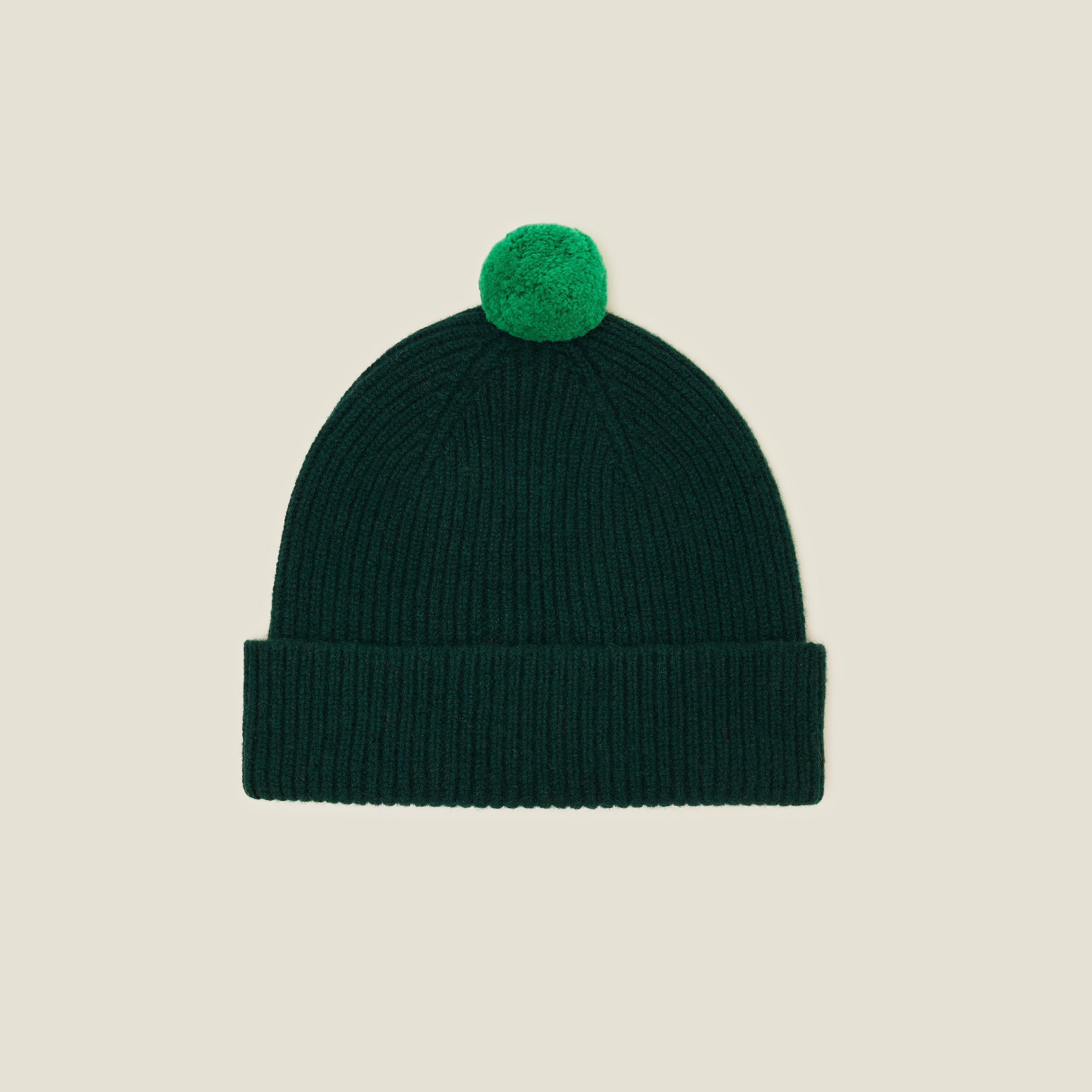 Contrast Pom Wool Beanie - Forest Black