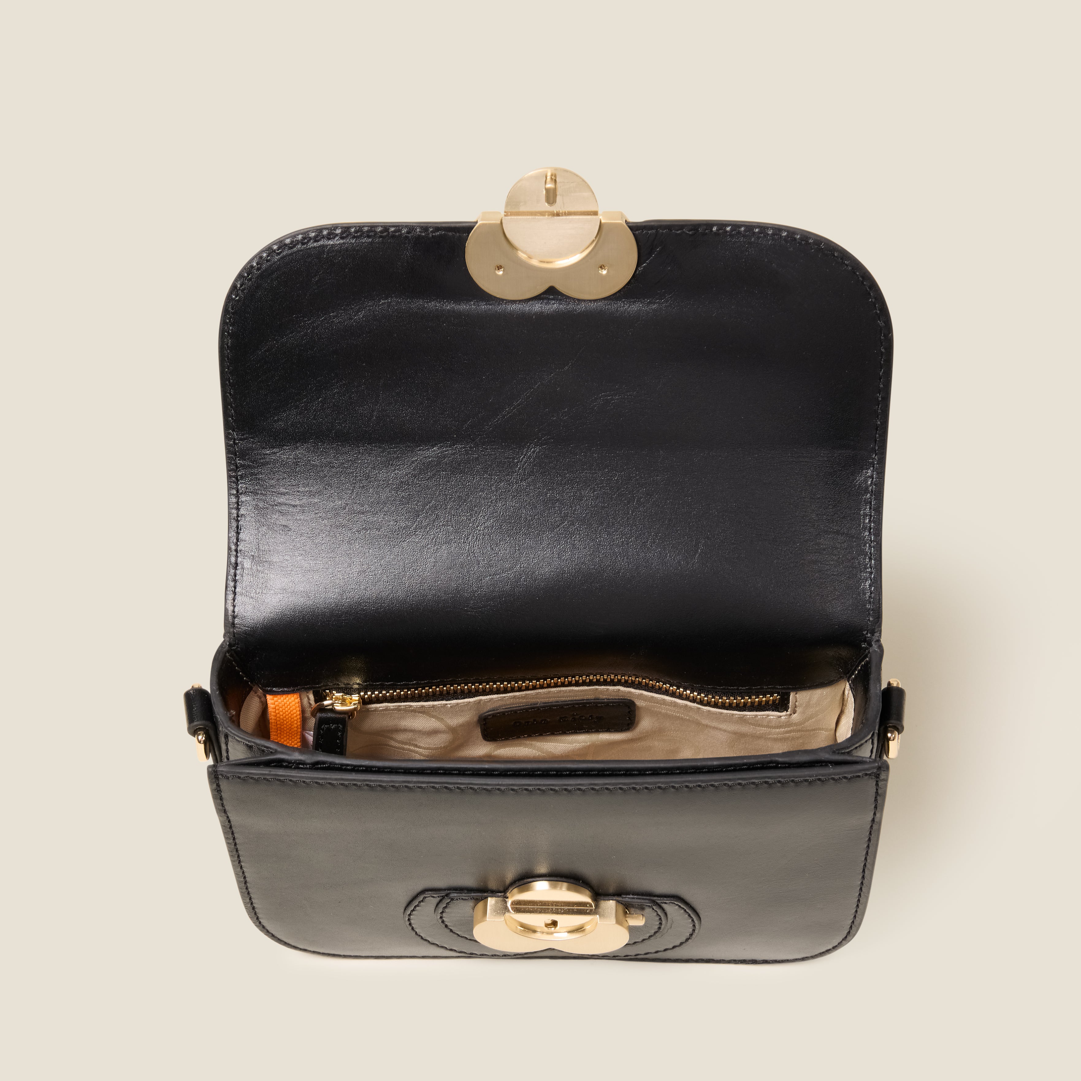 Mini Eclipse Leather Crossbody Bag - Flower Applique Black