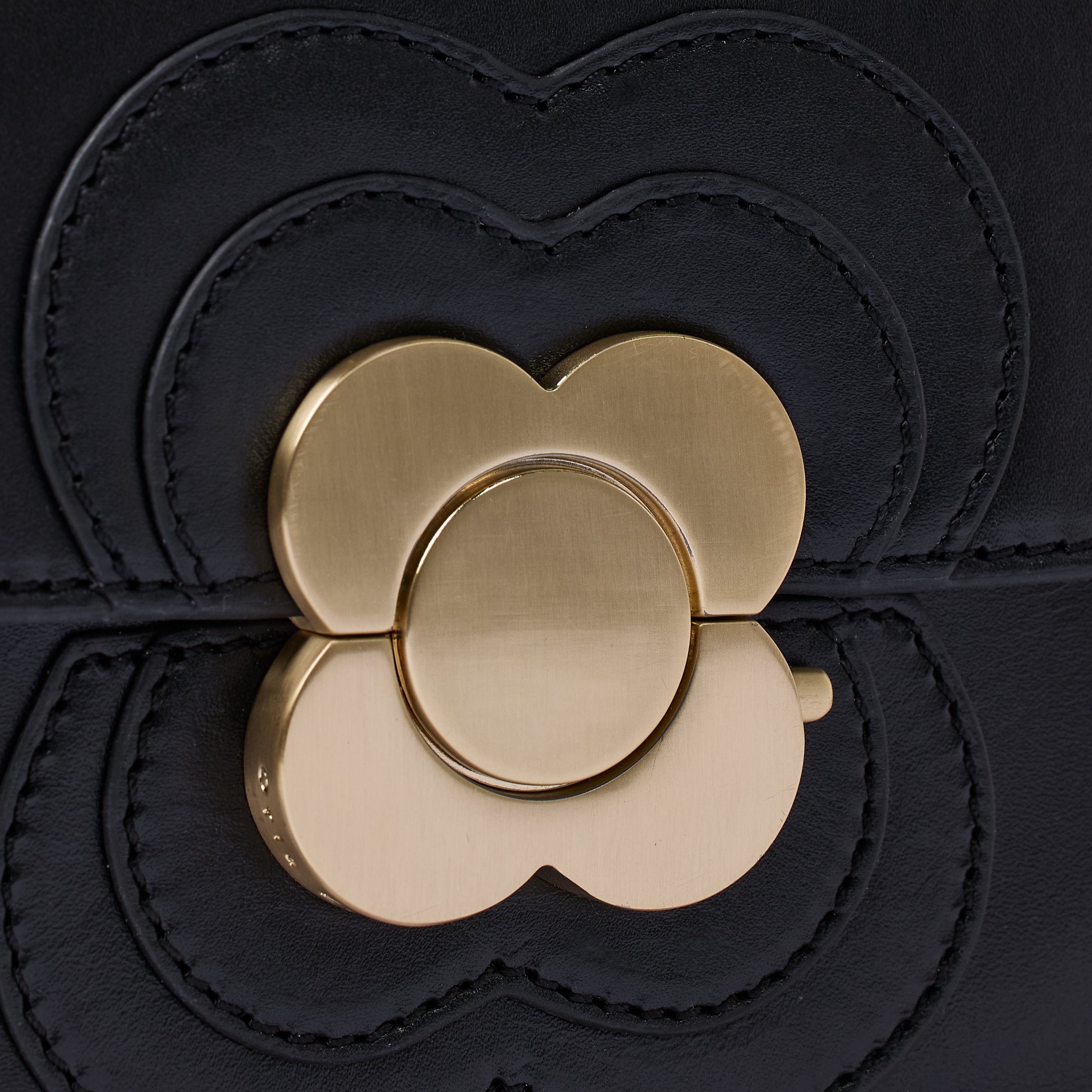 Mini Eclipse Leather Crossbody Bag - Flower Applique Black