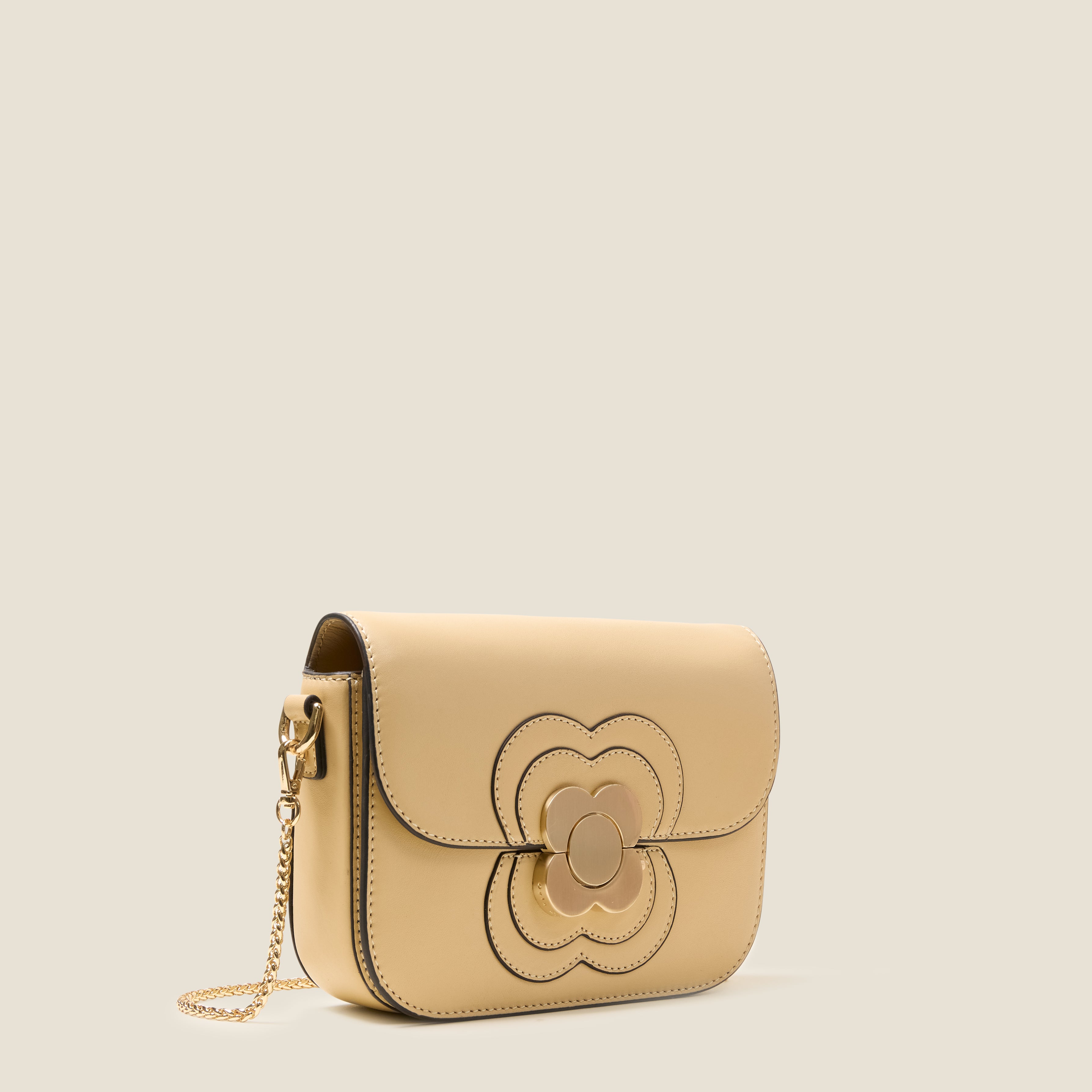 Mini Eclipse Leather Crossbody Bag - Flower Applique Cream