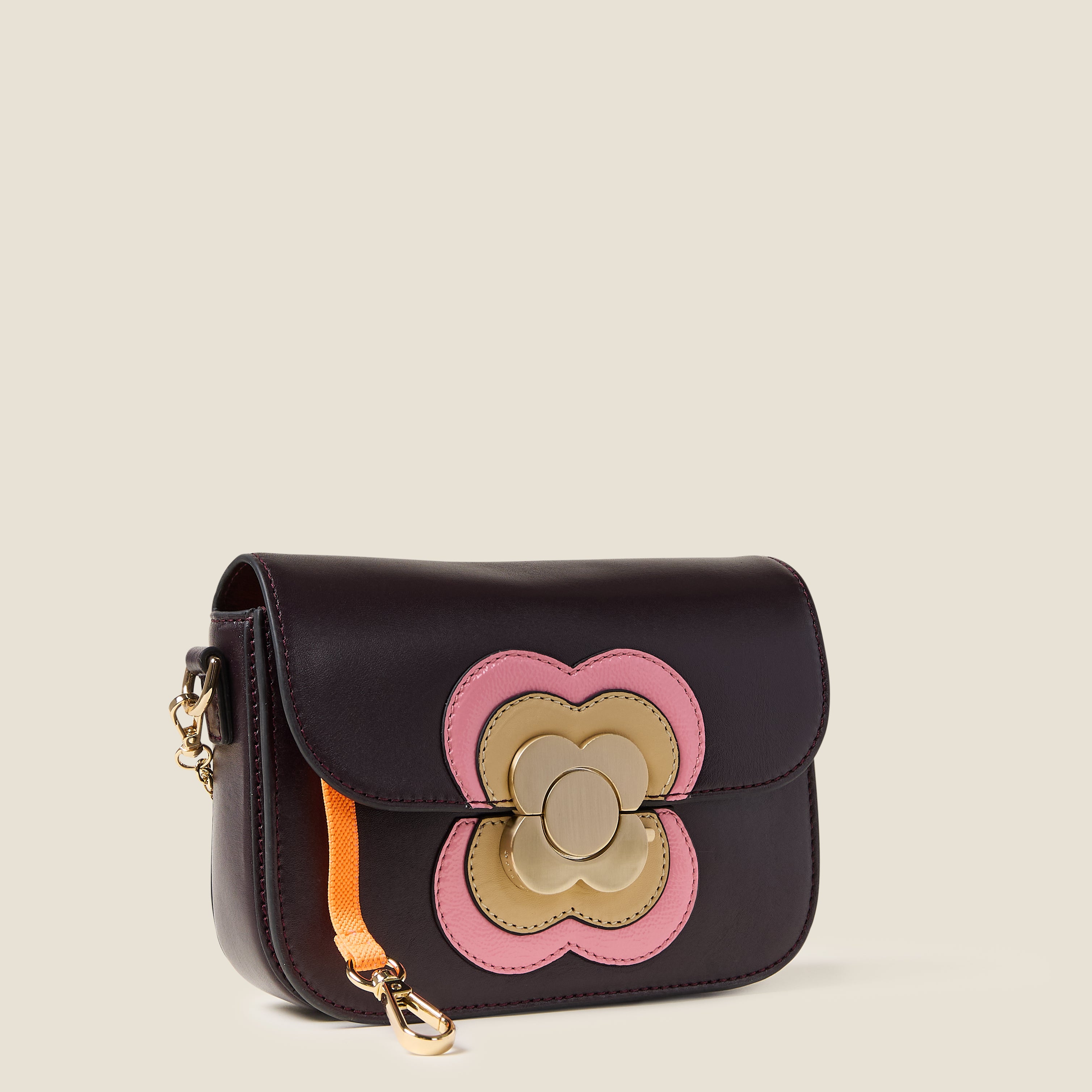 Mini Eclipse Leather Crossbody Bag - Flower Applique Burgundy