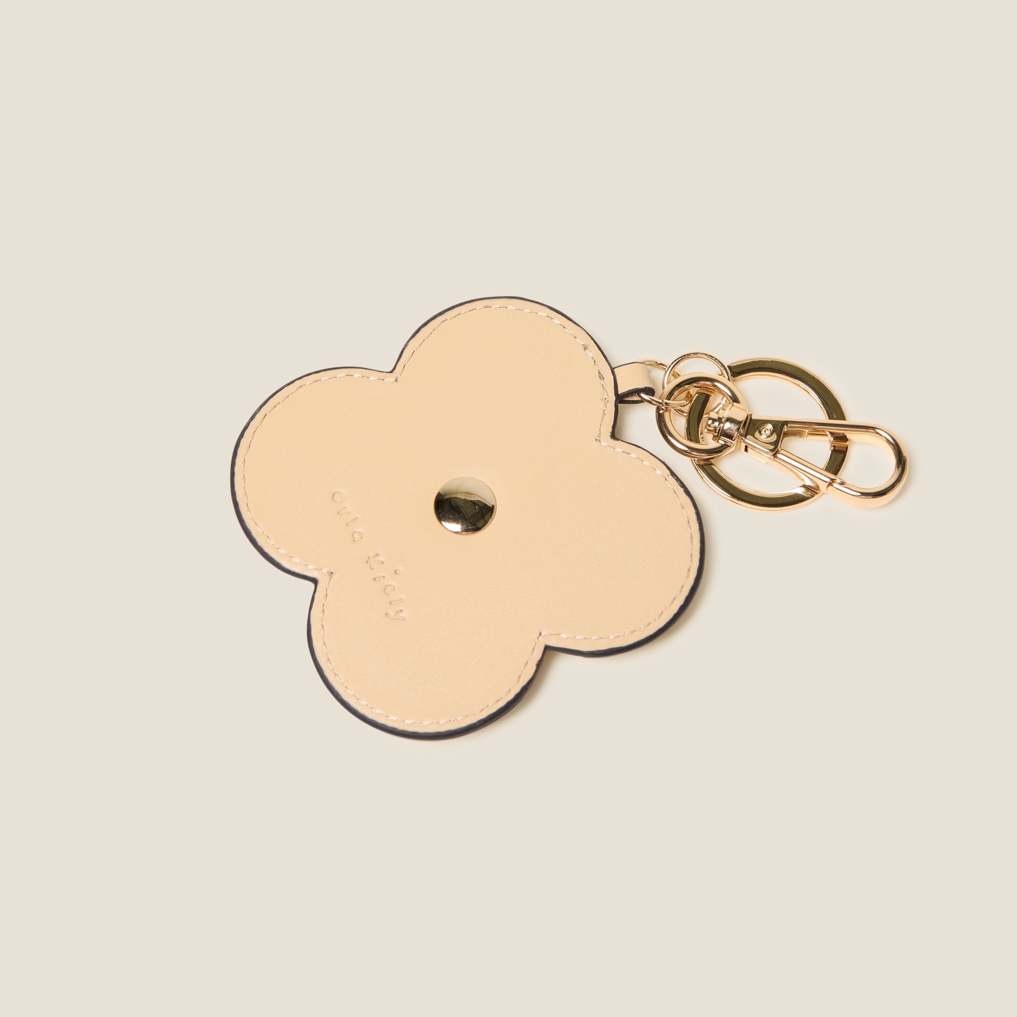Layered Flower Leather Key Ring - Flower Applique Cream