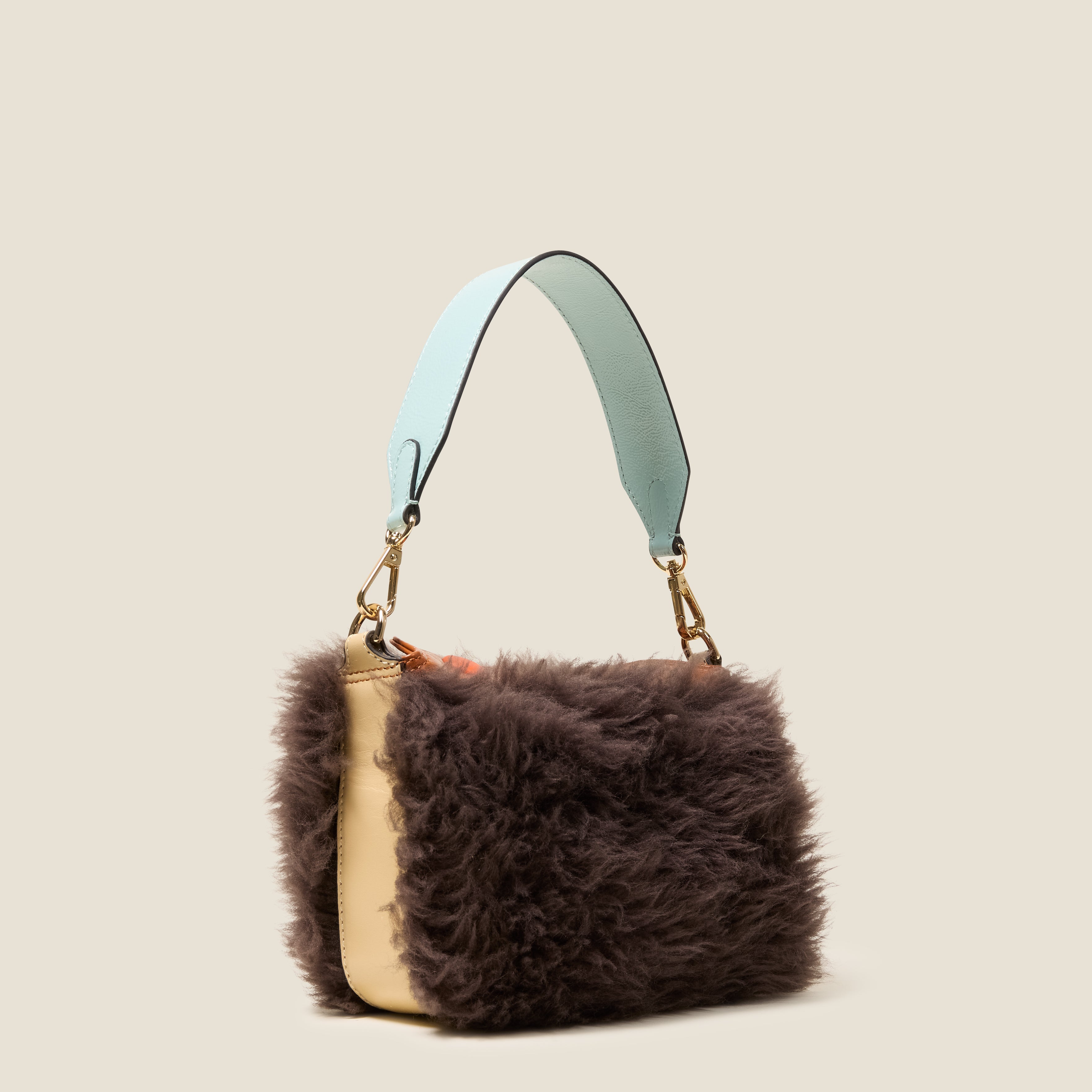 Mini Softie Leather Crossbody Bag - Sheepskin Colourblock Brown
