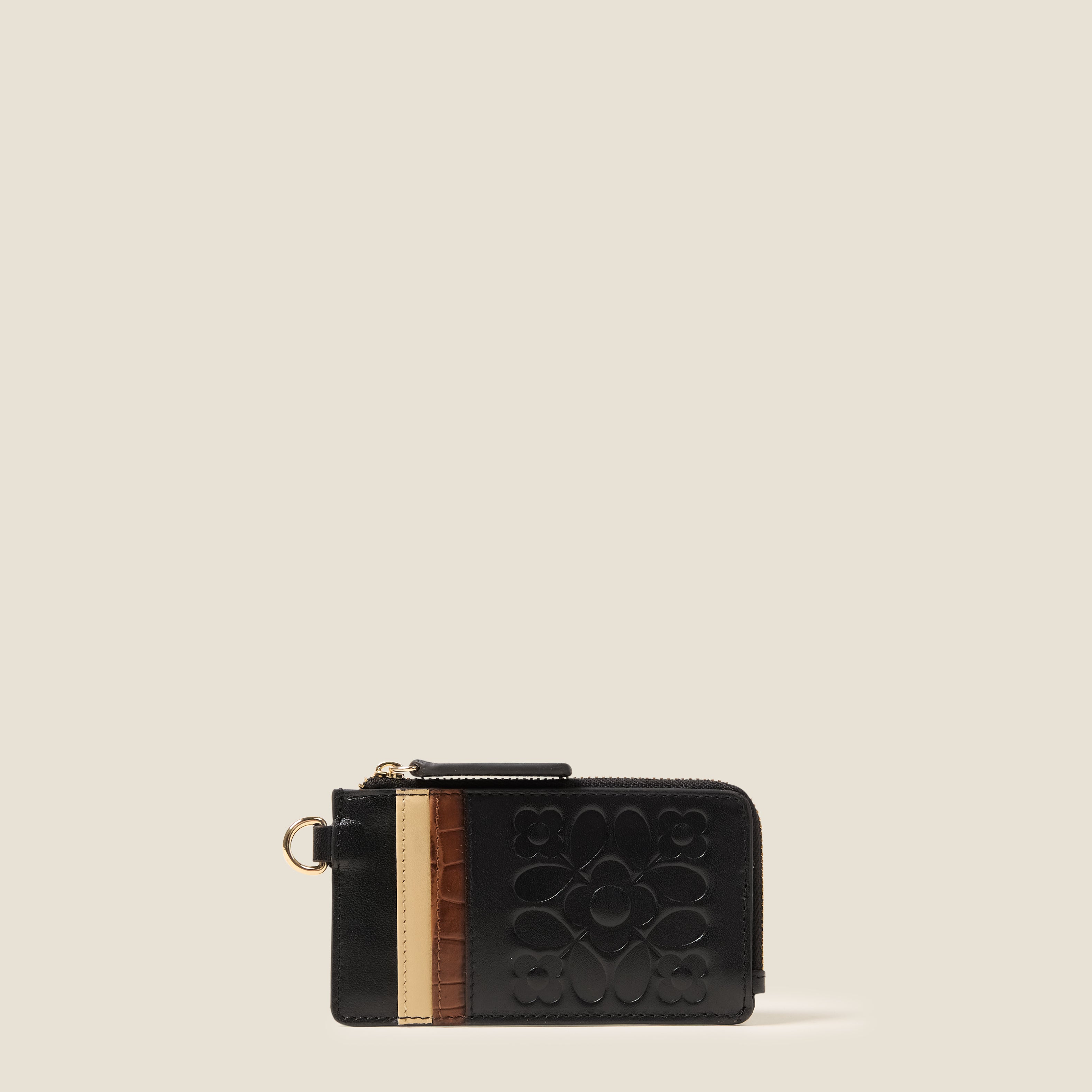 Frieda Leather Card Purse - Tile Emboss Black