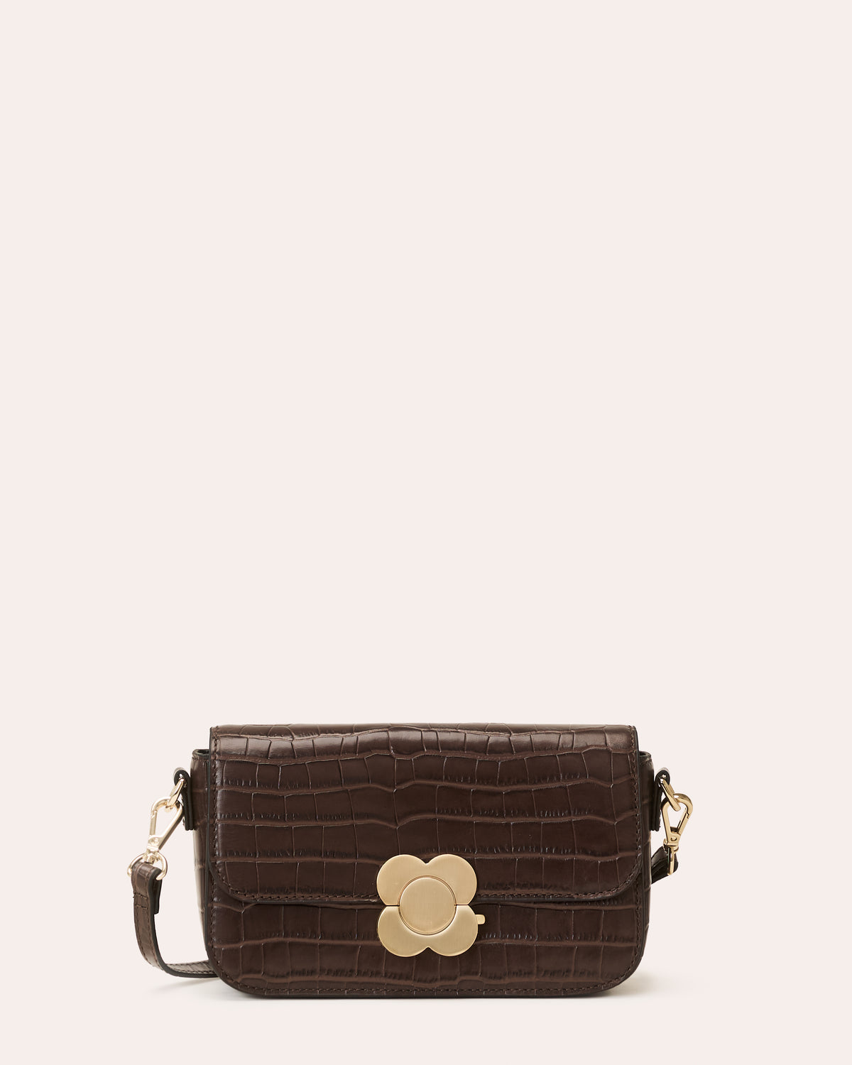 Oblong Eclipse Leather Crossbody - Chocolate Croc