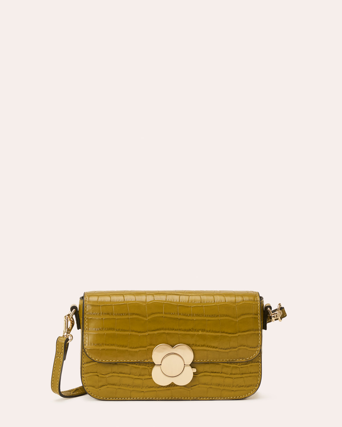 Oblong Eclipse Leather Crossbody - Green Tea Croc