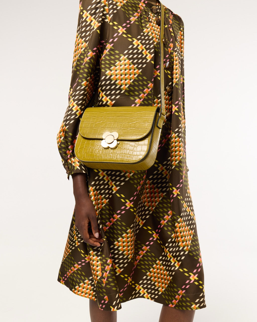 Eclipse Leather Crossbody - Green Tea Croc
