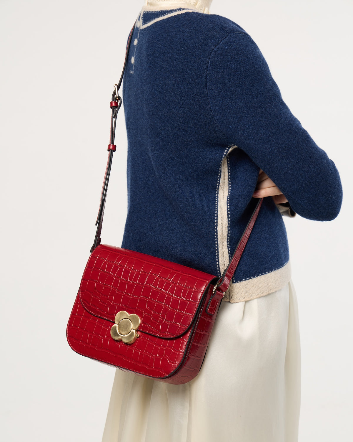 Eclipse Leather Crossbody - Red Croc