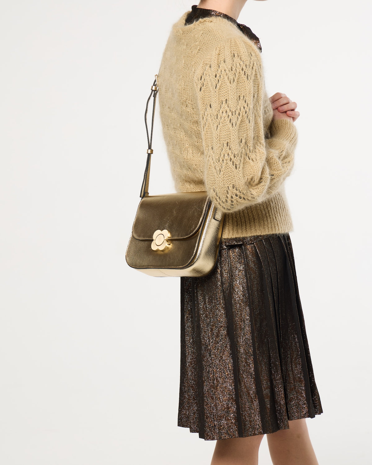 Eclipse Leather Crossbody - Gold Metallic