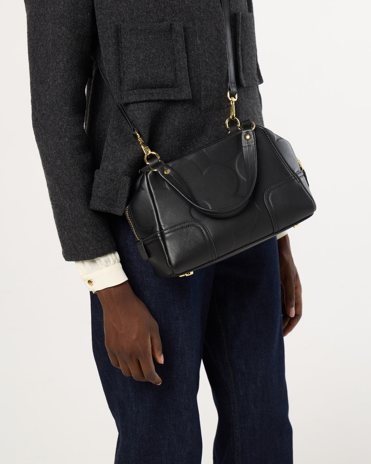 Concertina Leather Crossbody - Flower Power Black