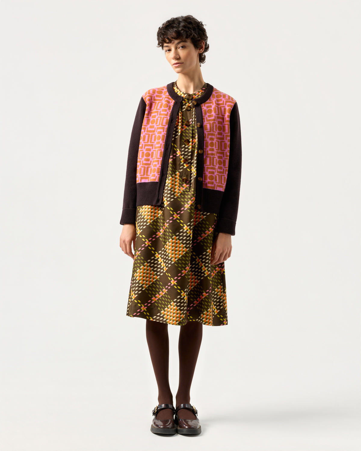 Bob Cardigan - Dark Brown/Pink
