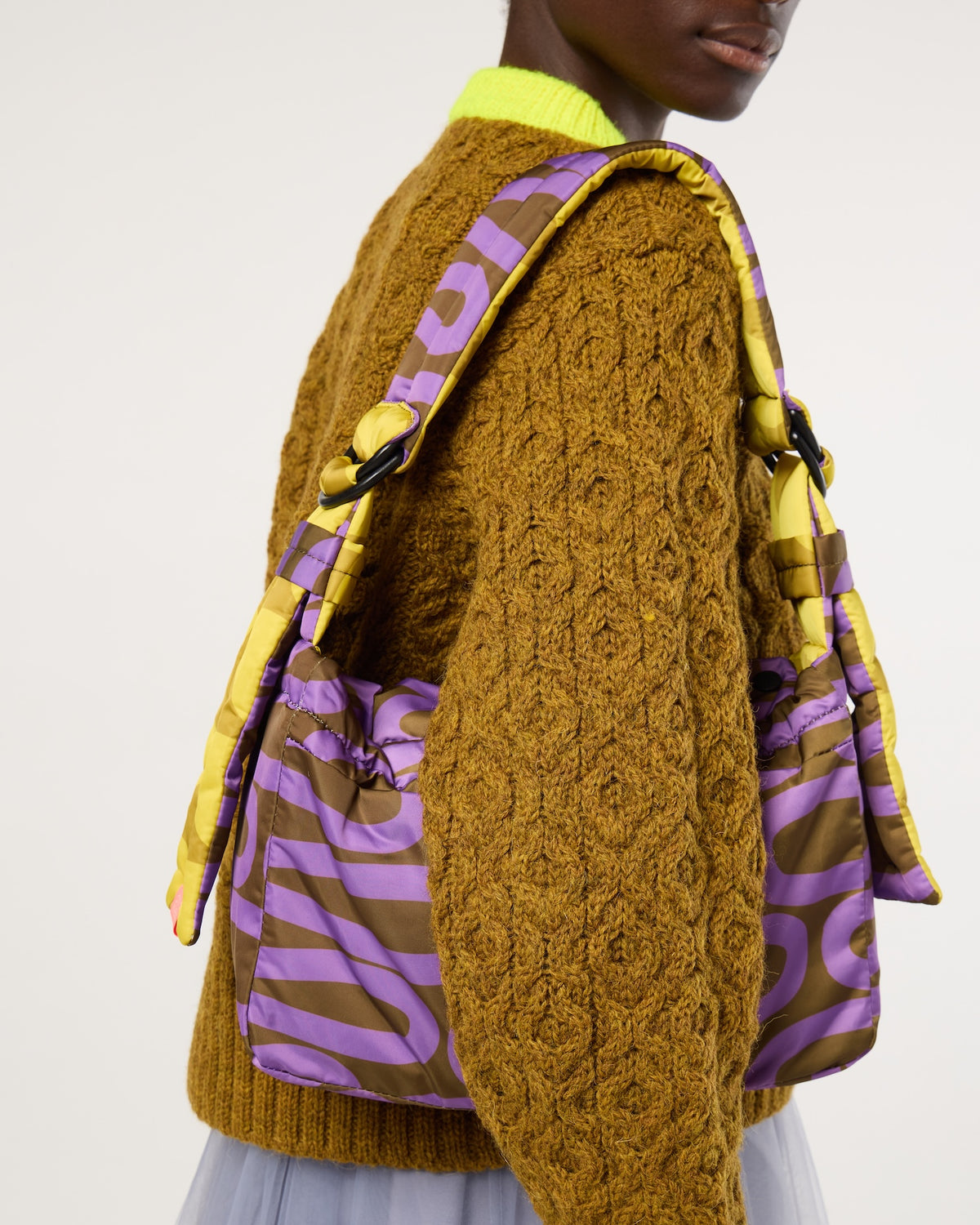 Reversible Puffy Shoulder Bag - Solid Stem Gorse and Heather