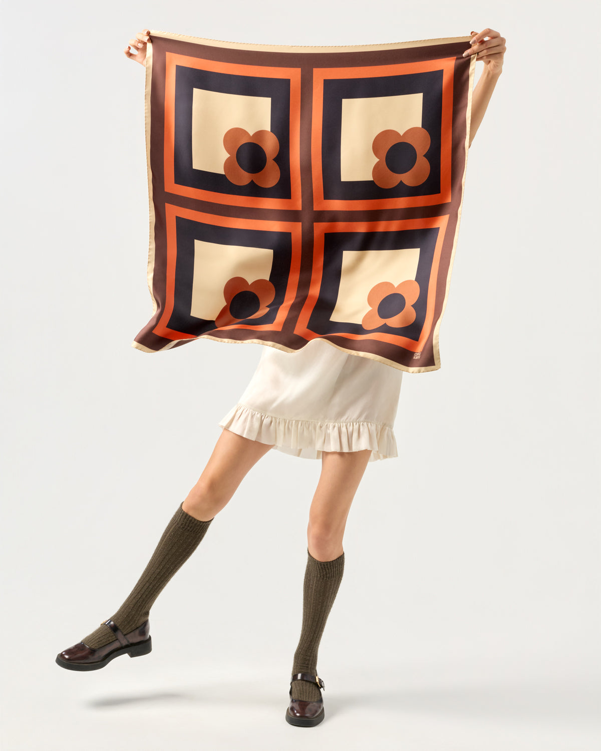 Large Silk Scarf - Flower Check