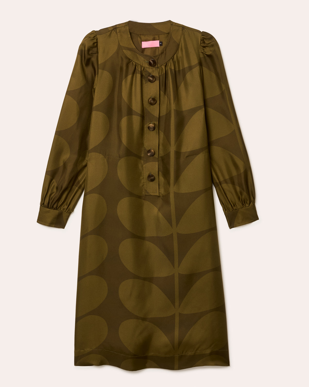 Dora Silk Dress - Solid Stem Khaki and Fern