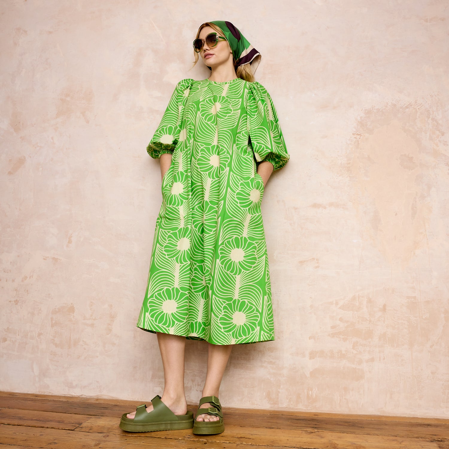 Bella Puff Sleeve Dress Moonflower Spring Green