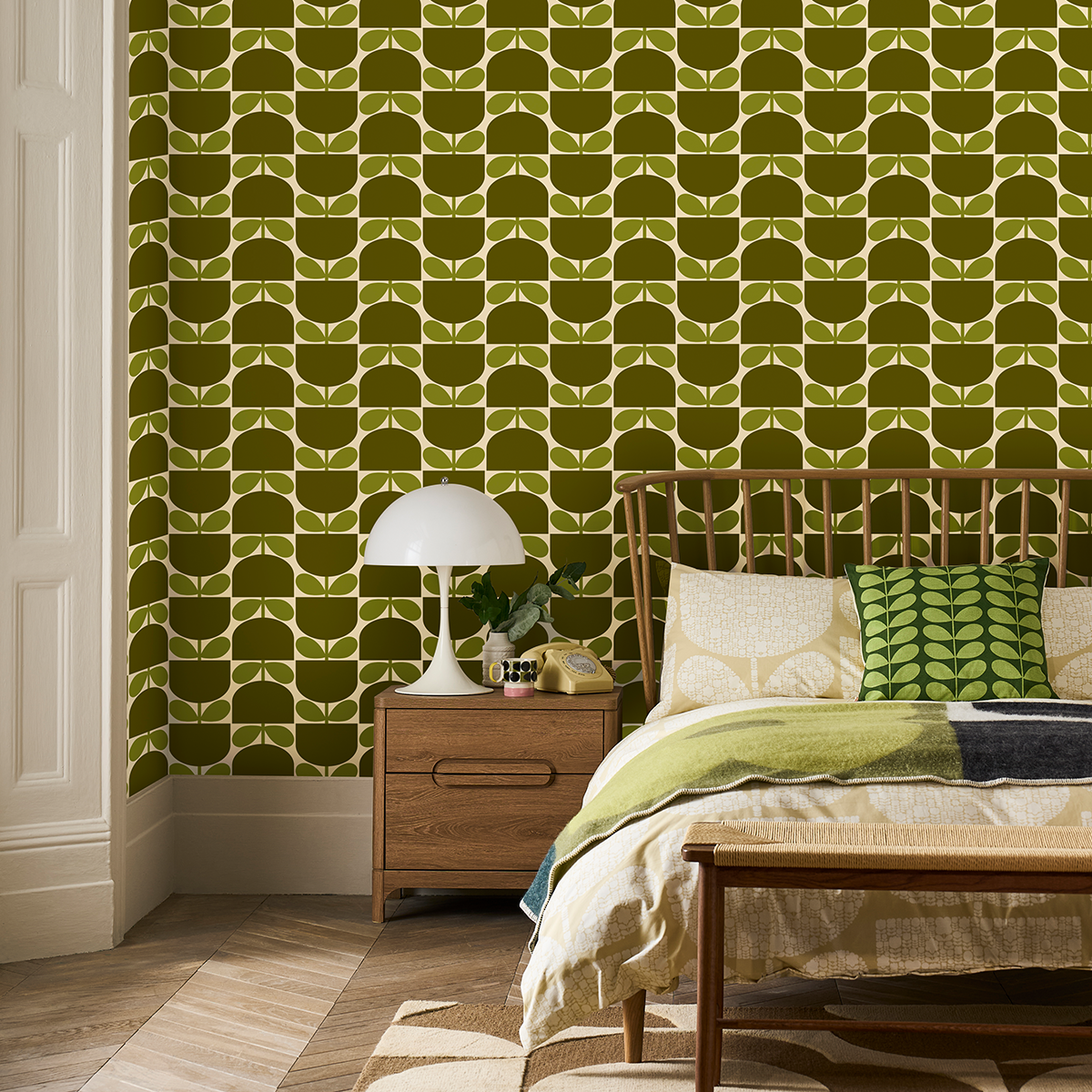 Block Stem Burnt Olive Wallpaper