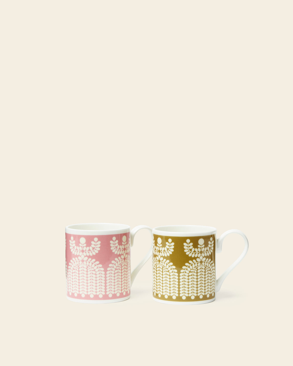 Standard Mug Set of 2 - Folk Girl Ochre/Pink