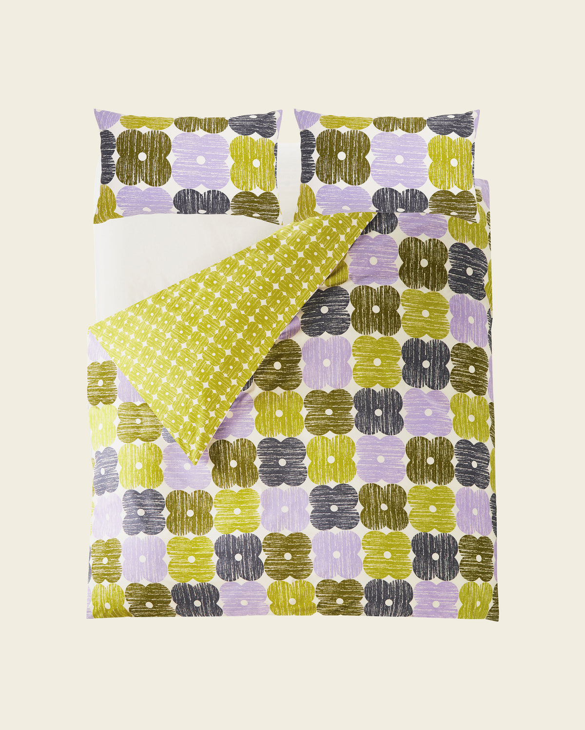 Textured Flower Bed Linen Set - Lilac and Moss