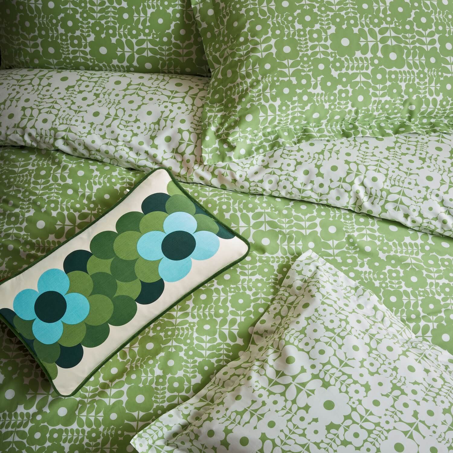 Criss Cross Stem Bed Linen Set - Basil Green