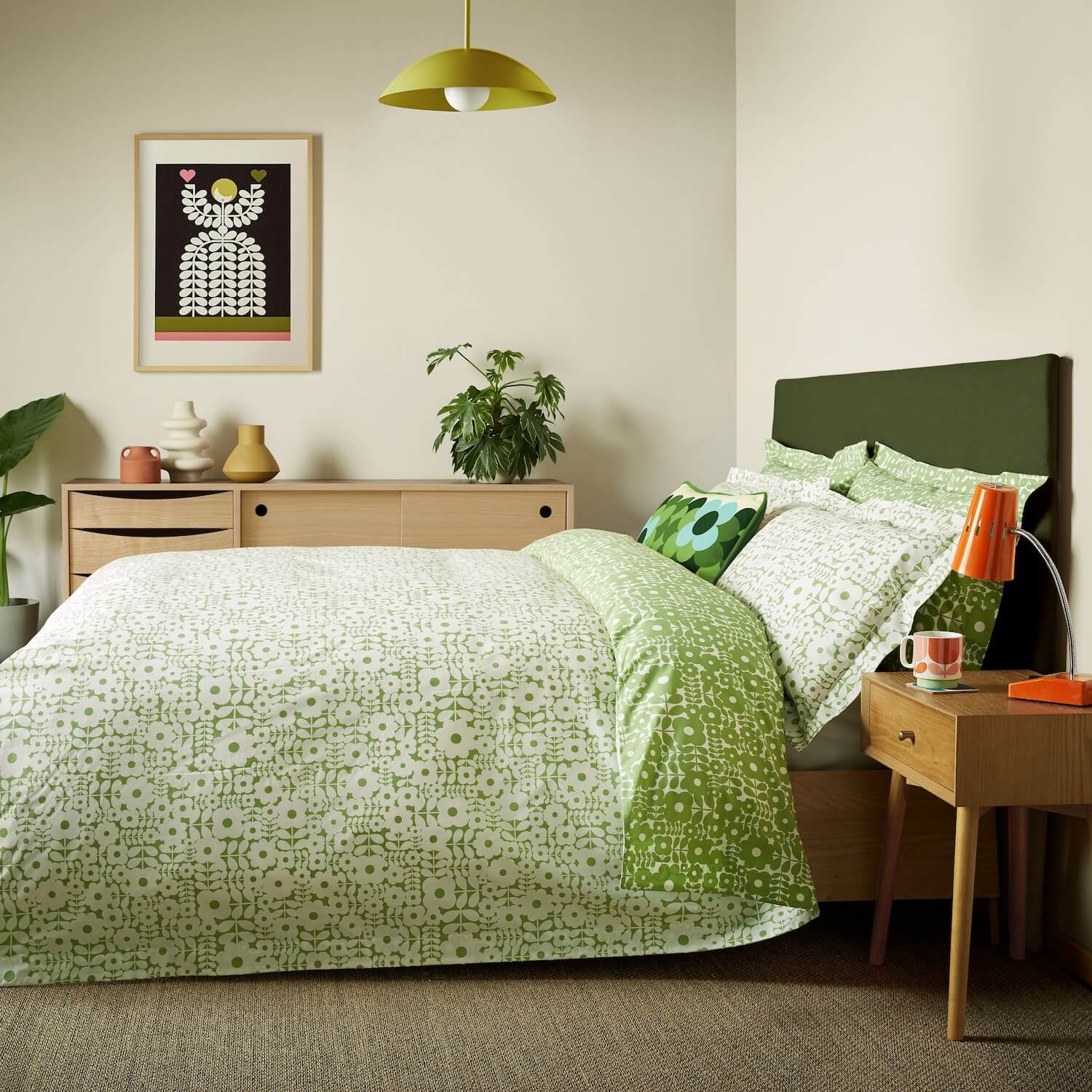 Criss Cross Stem Bed Linen Set - Basil Green