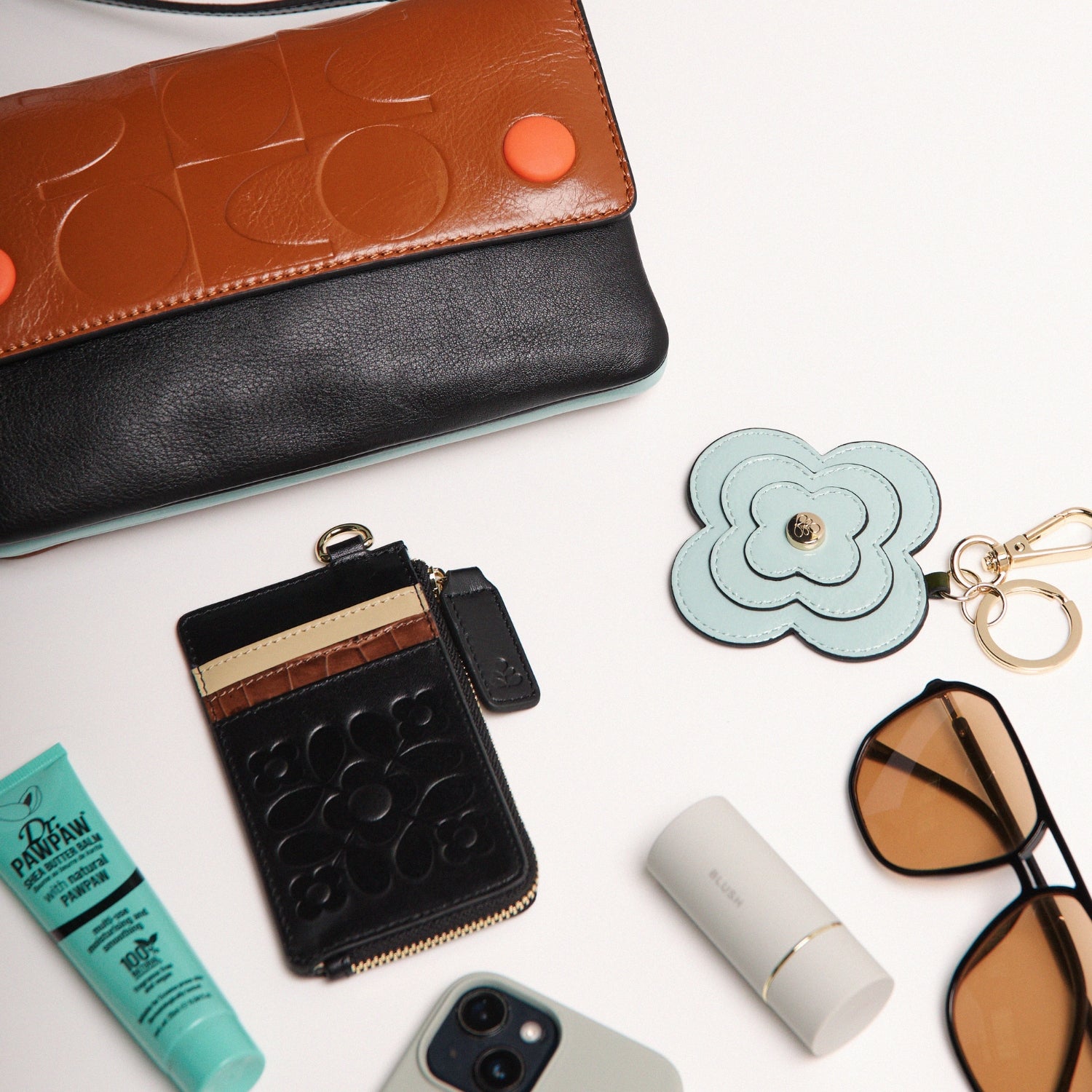 Flap Folio Leather Crossbody Bag - OK Colourblock Sienna