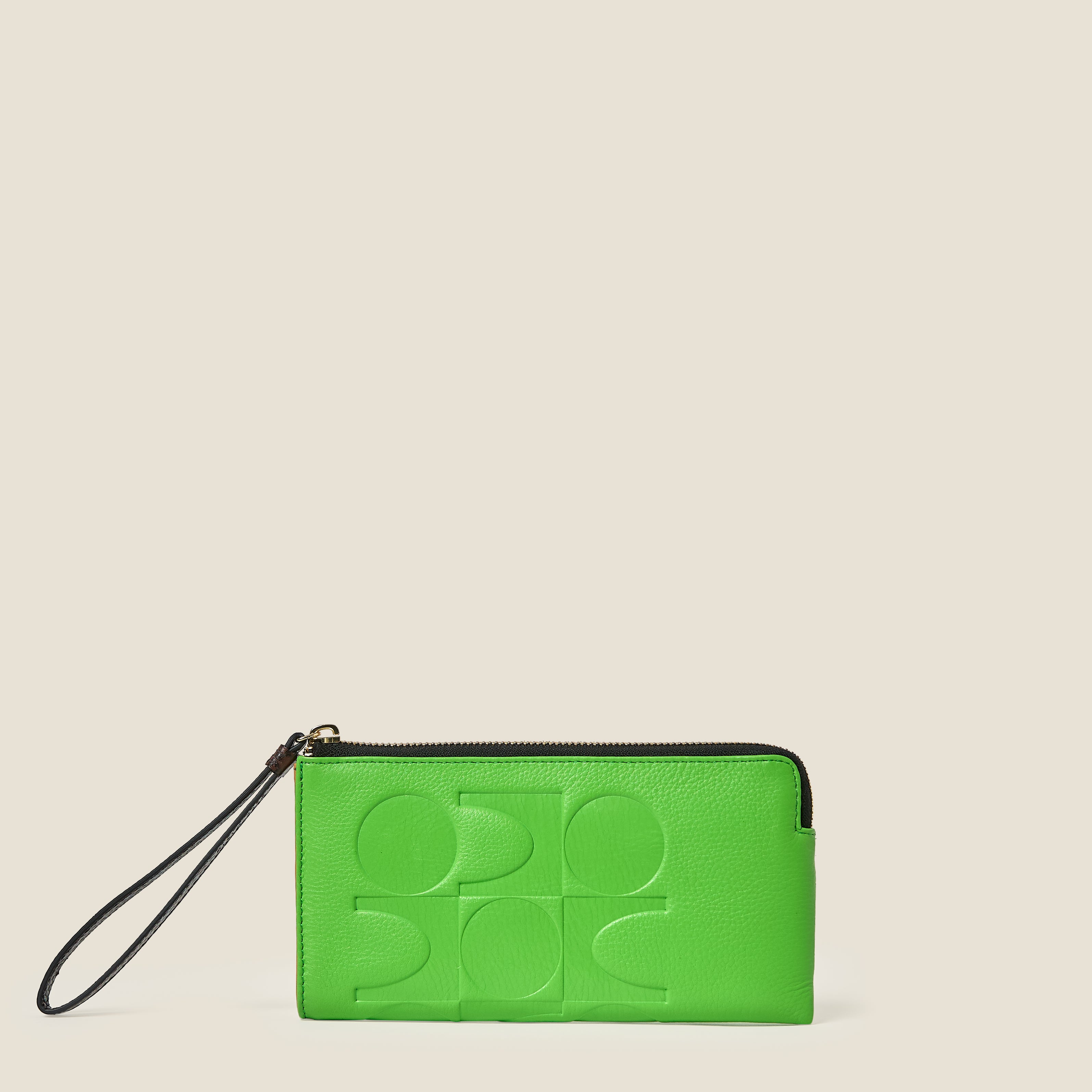 Flat Zip Leather Wallet - Lawn Green