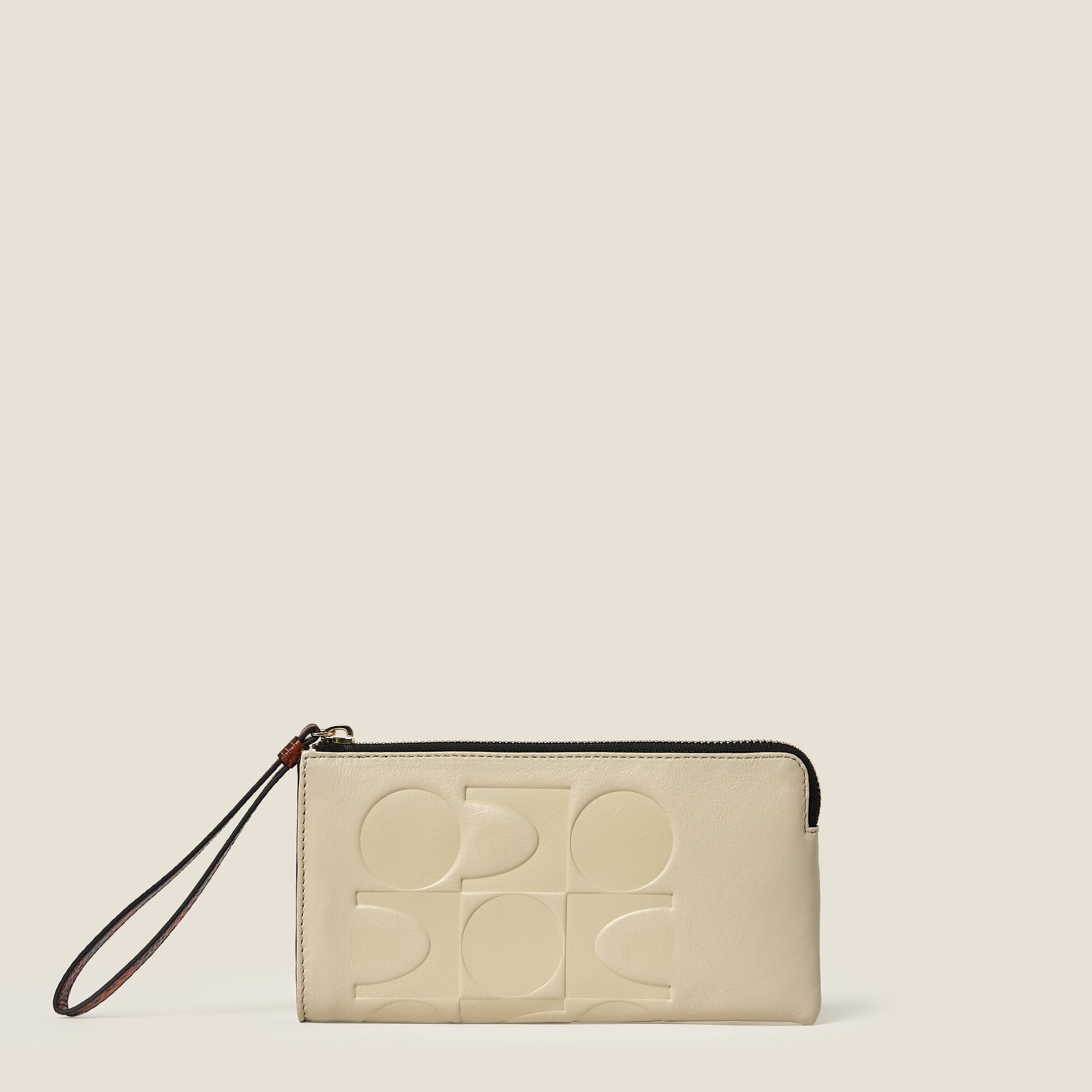 Flat Zip Leather Wallet - White Crème
