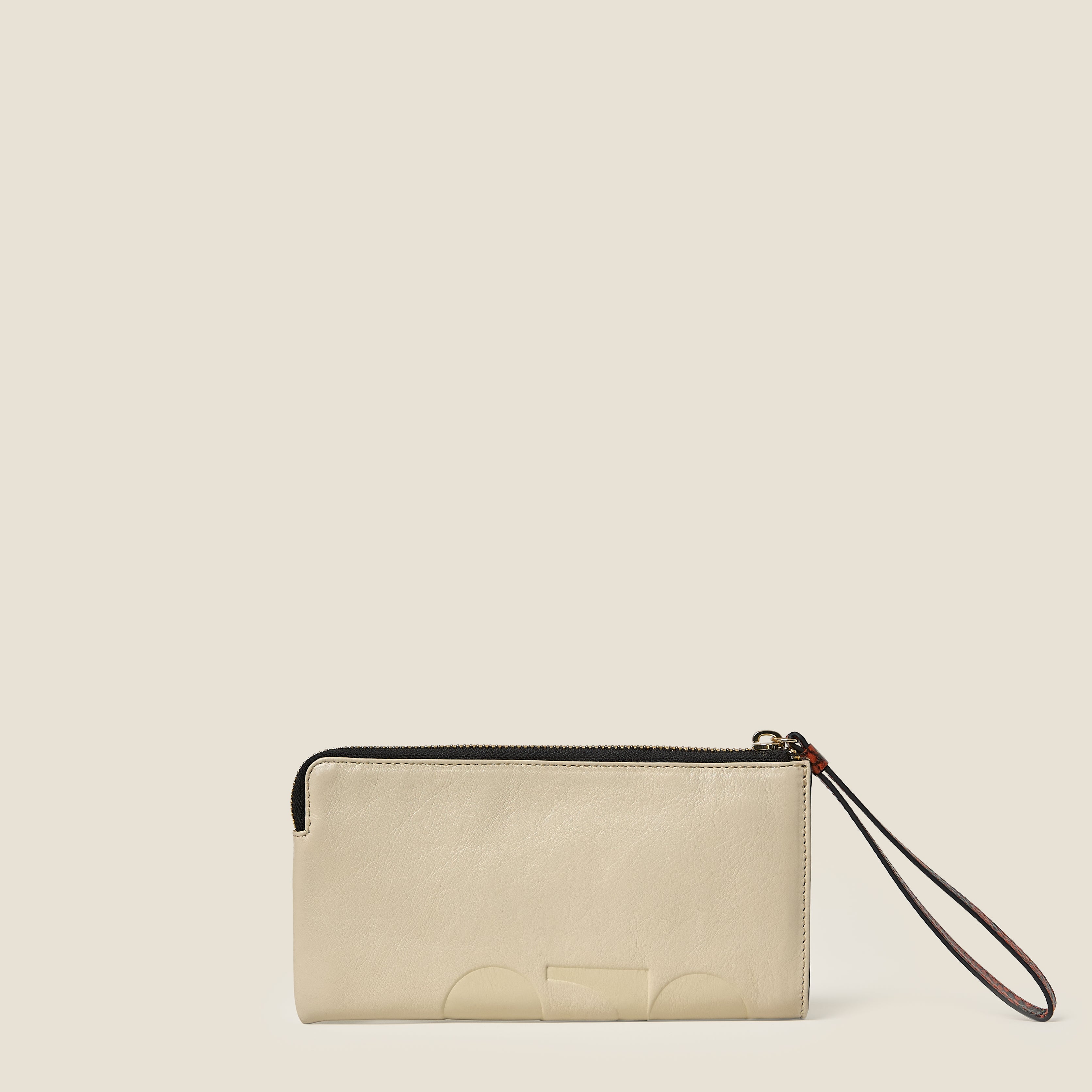 Flat Zip Leather Wallet - White Crème