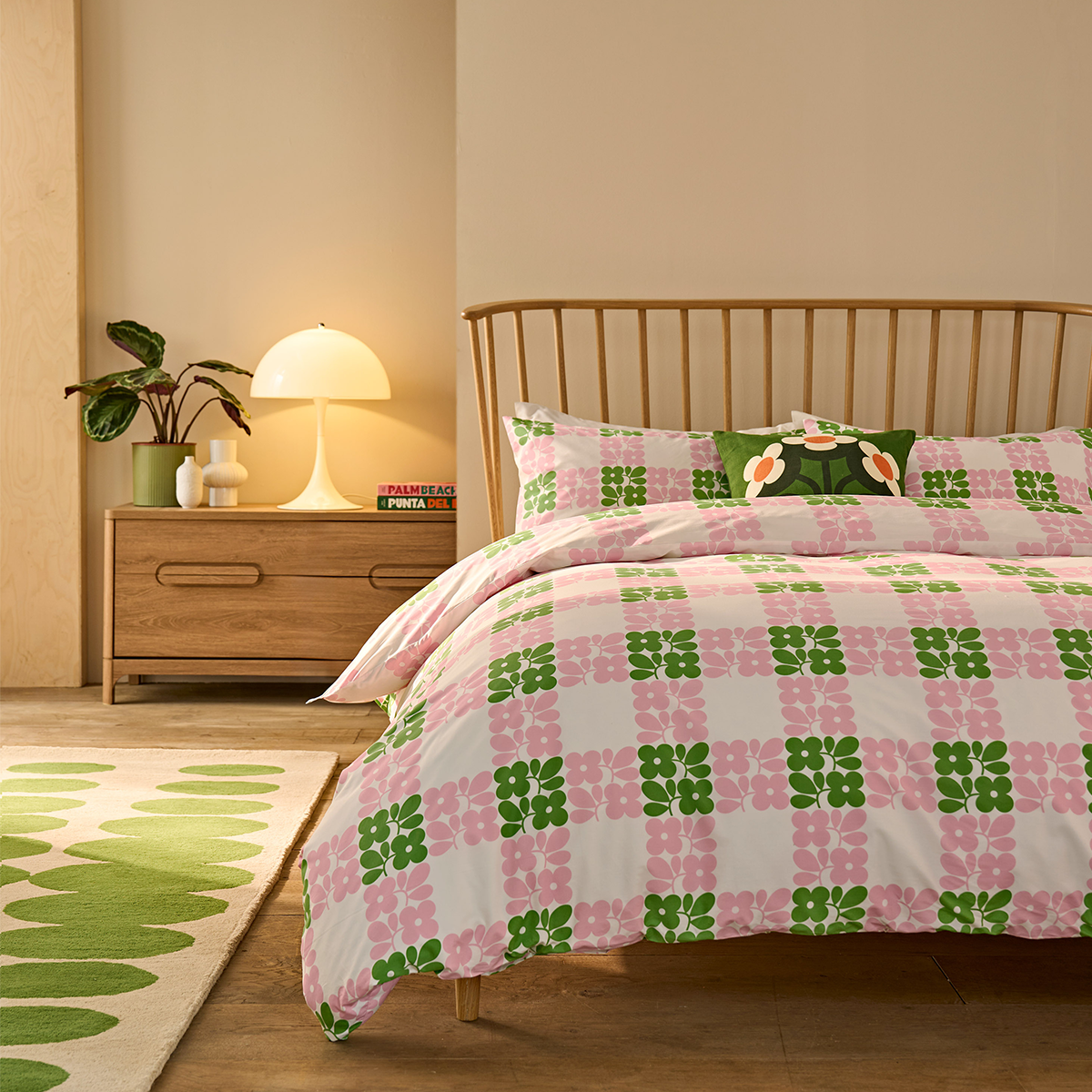 Floret Check Bed Linen Set - Dill Pink