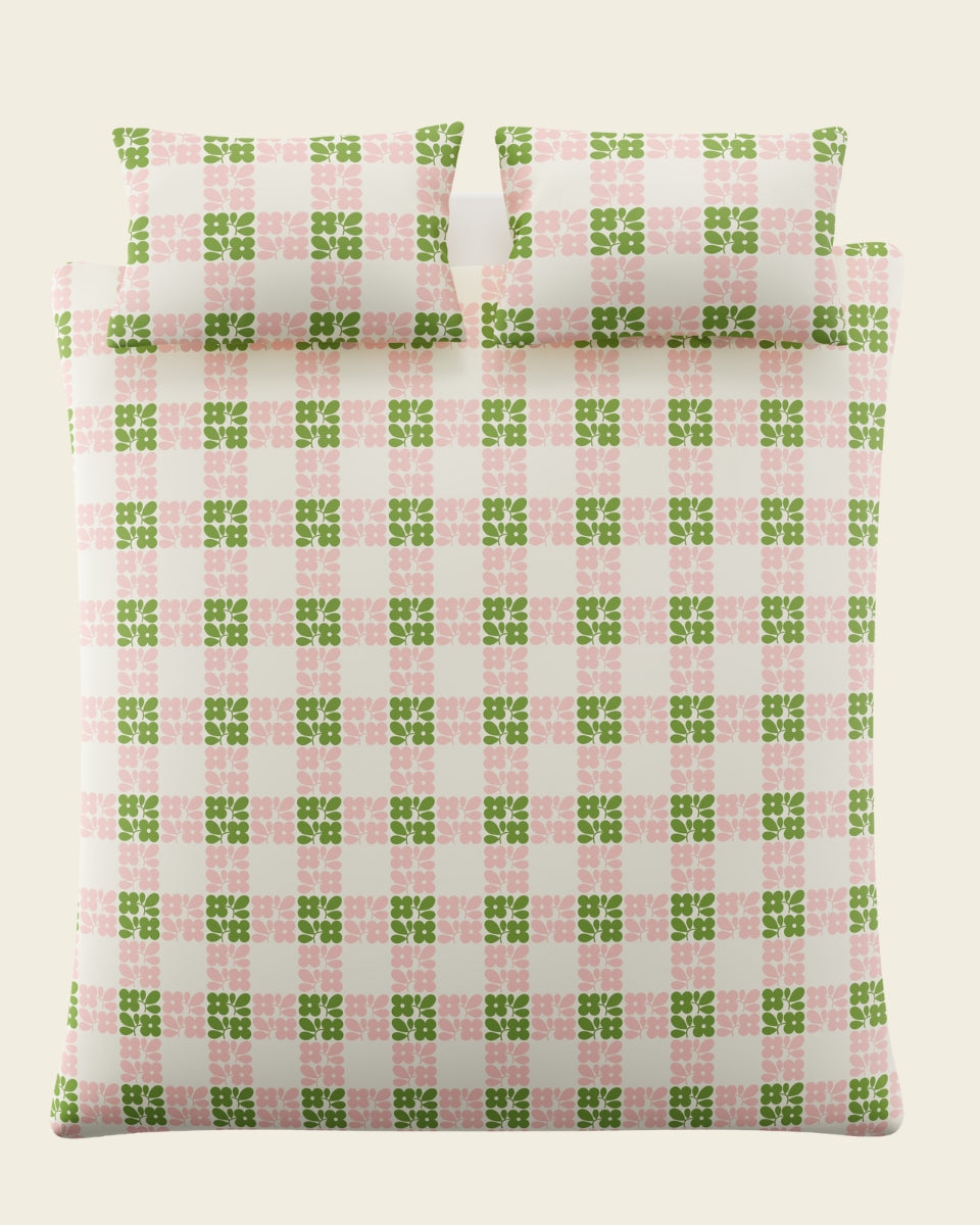 Floret Check Bed Linen Set - Dill Pink