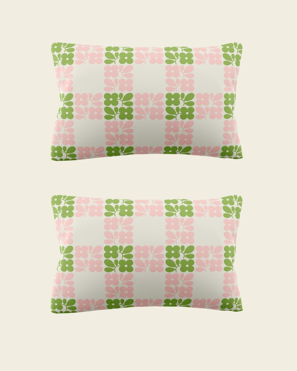 Floret Check Bed Linen Set - Dill Pink