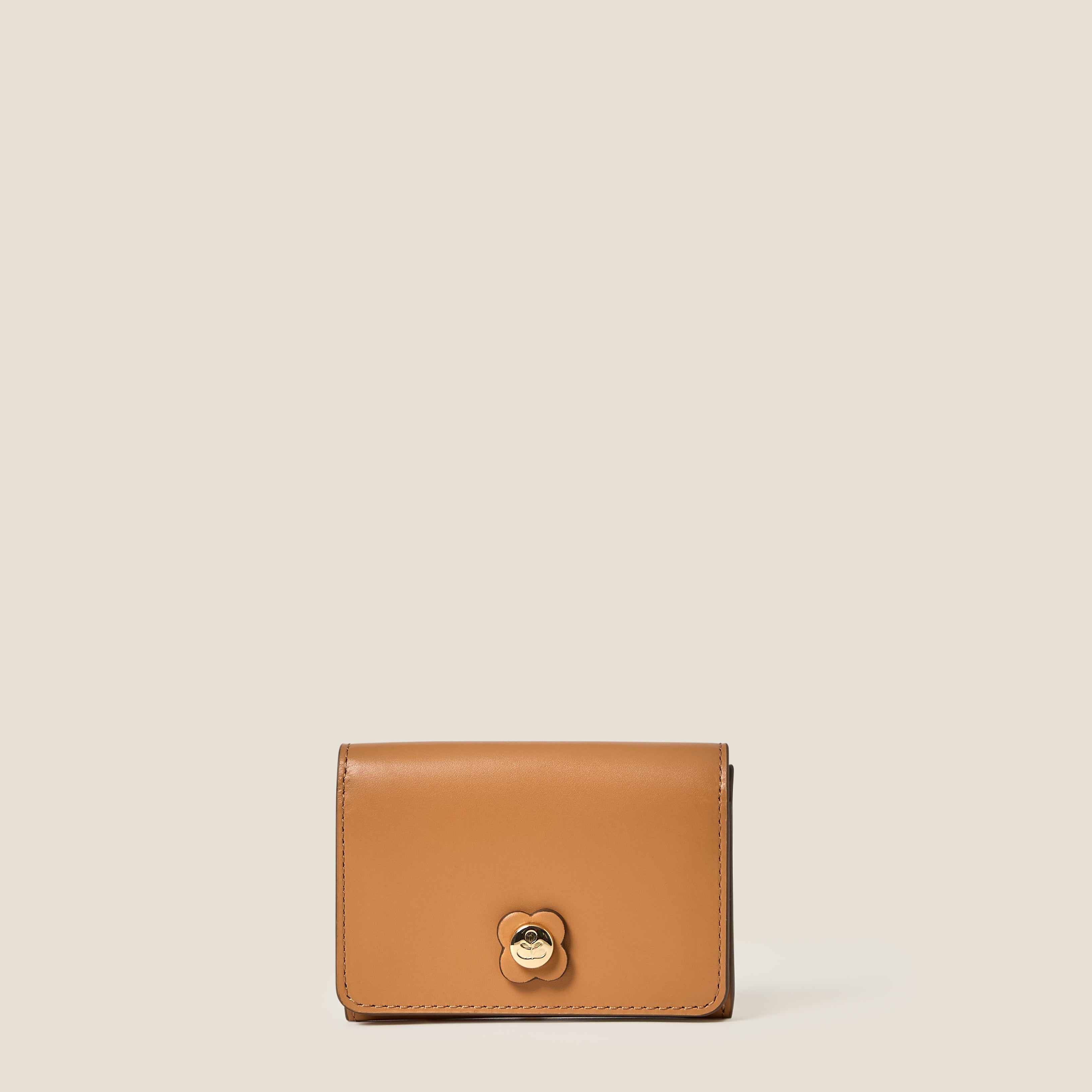 Folded Leather Card Holder - Light Tan