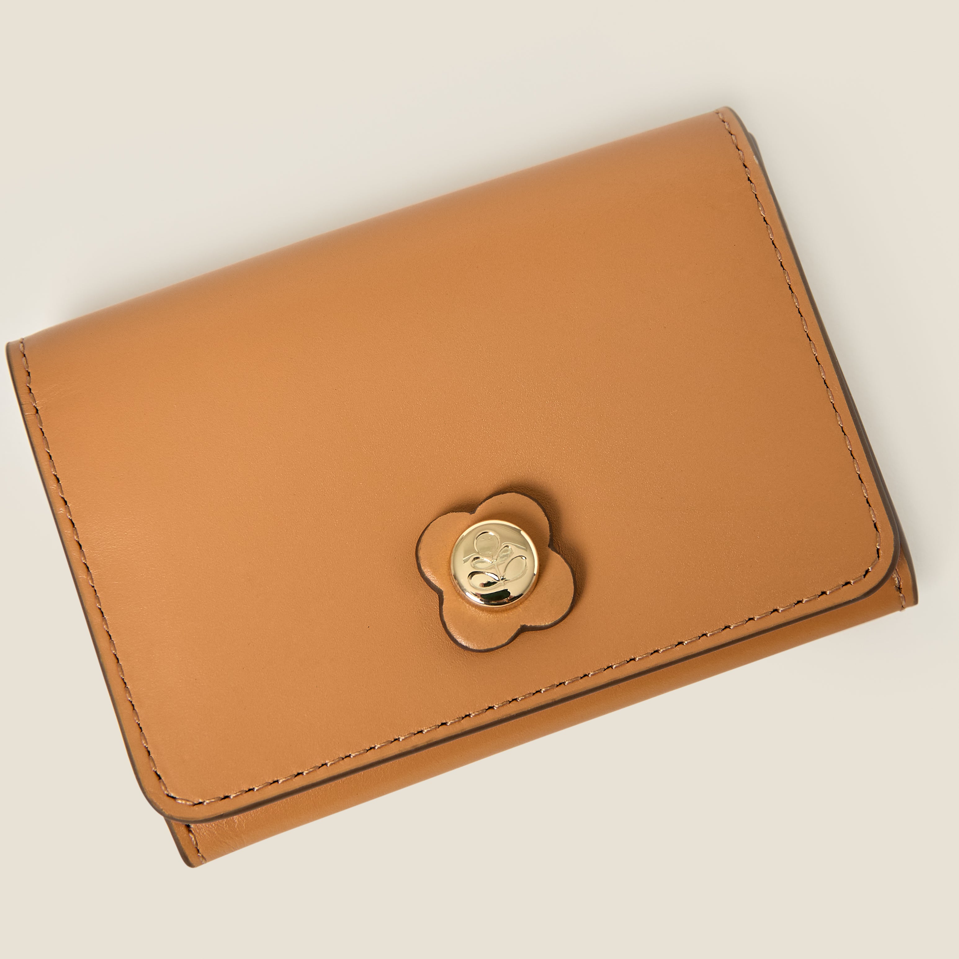 Folded Leather Card Holder - Light Tan
