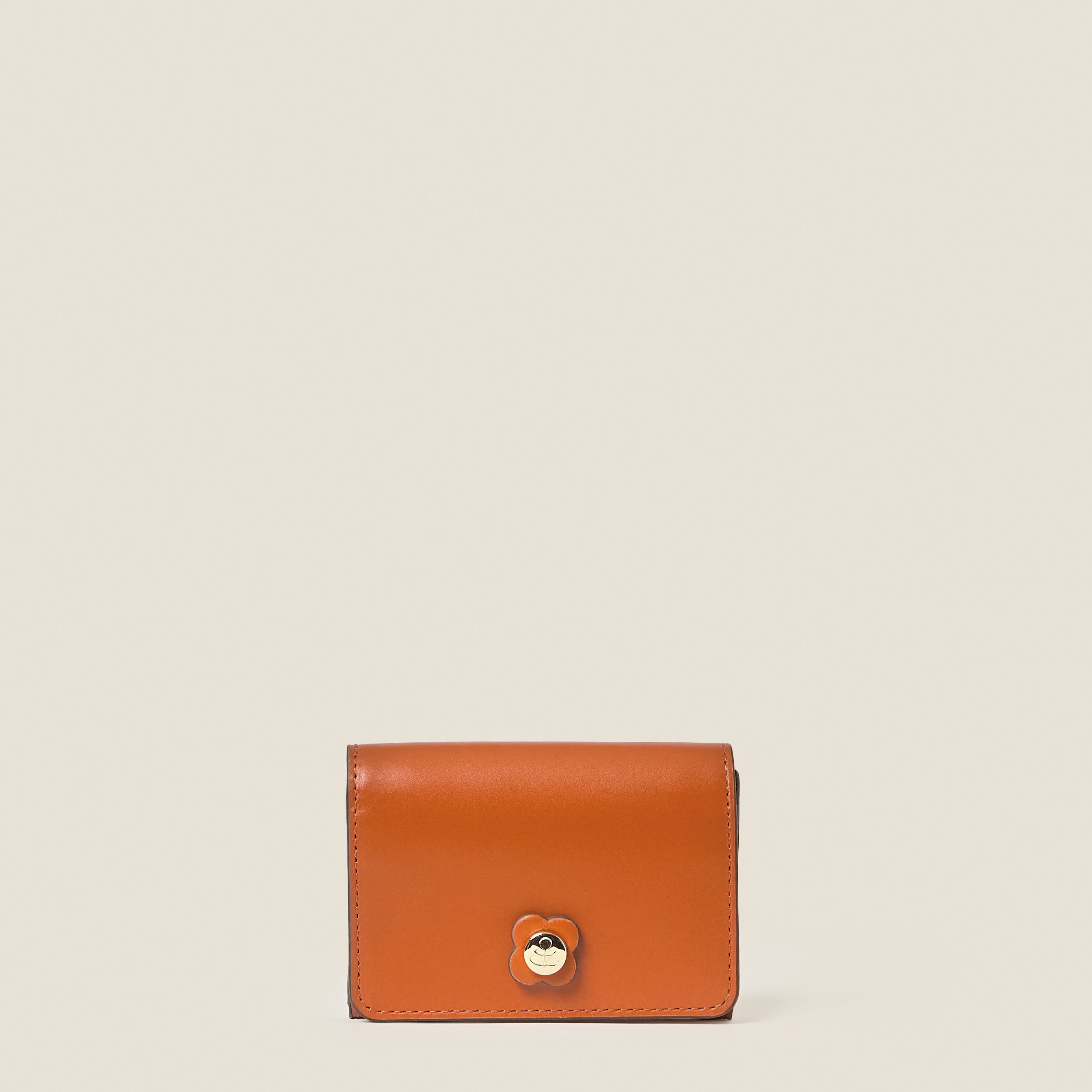 Folded Leather Card Holder - Orange