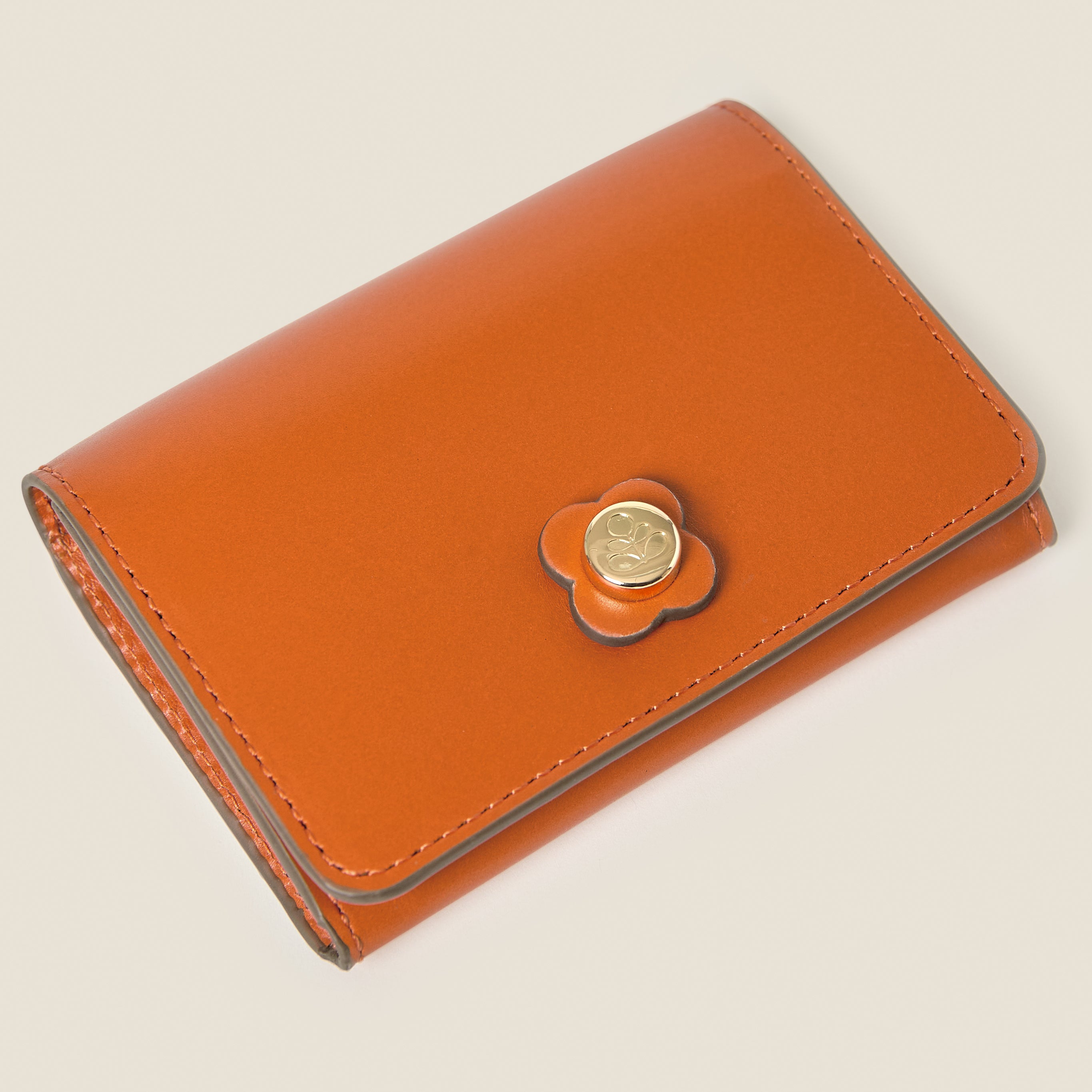 Folded Leather Card Holder - Orange
