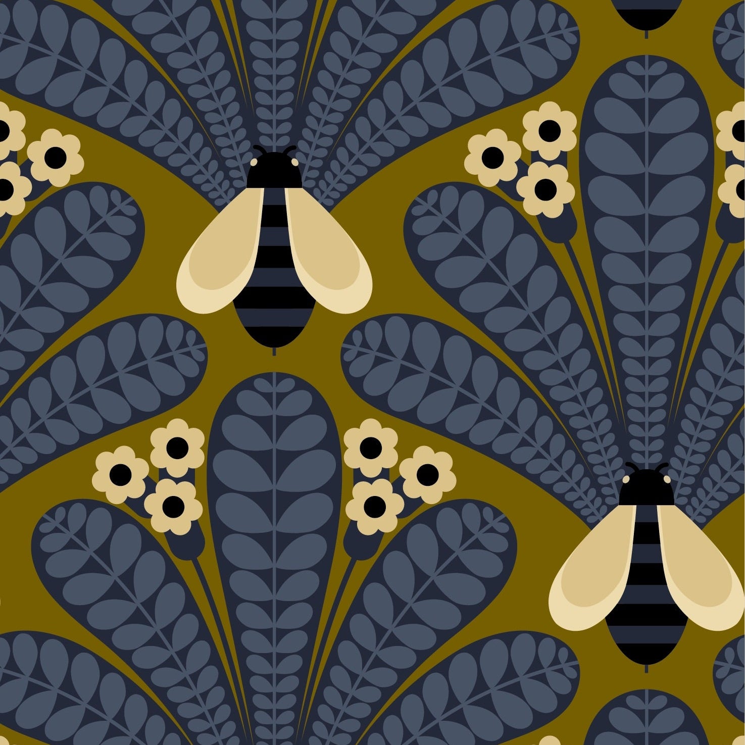 Honey-Bee Navy Wallpaper Sample