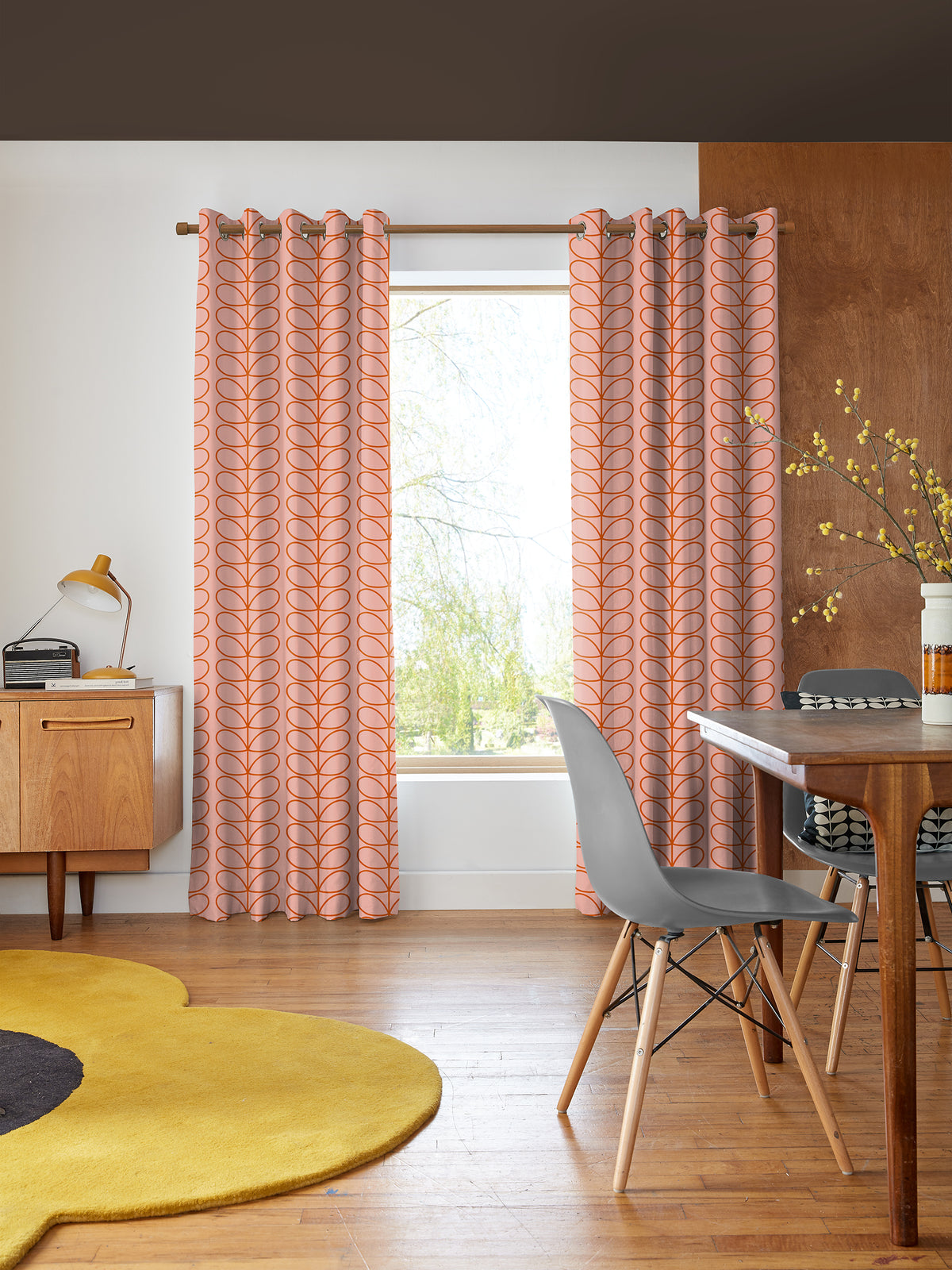 Linear Stem Pink & Tomato Made to Measure Curtain