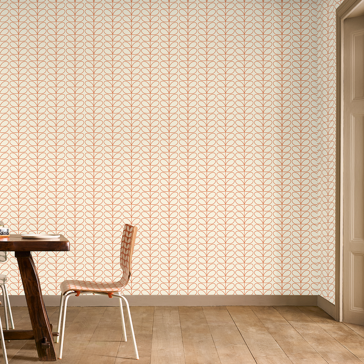Linear Stem Cream Wallpaper Orange Line