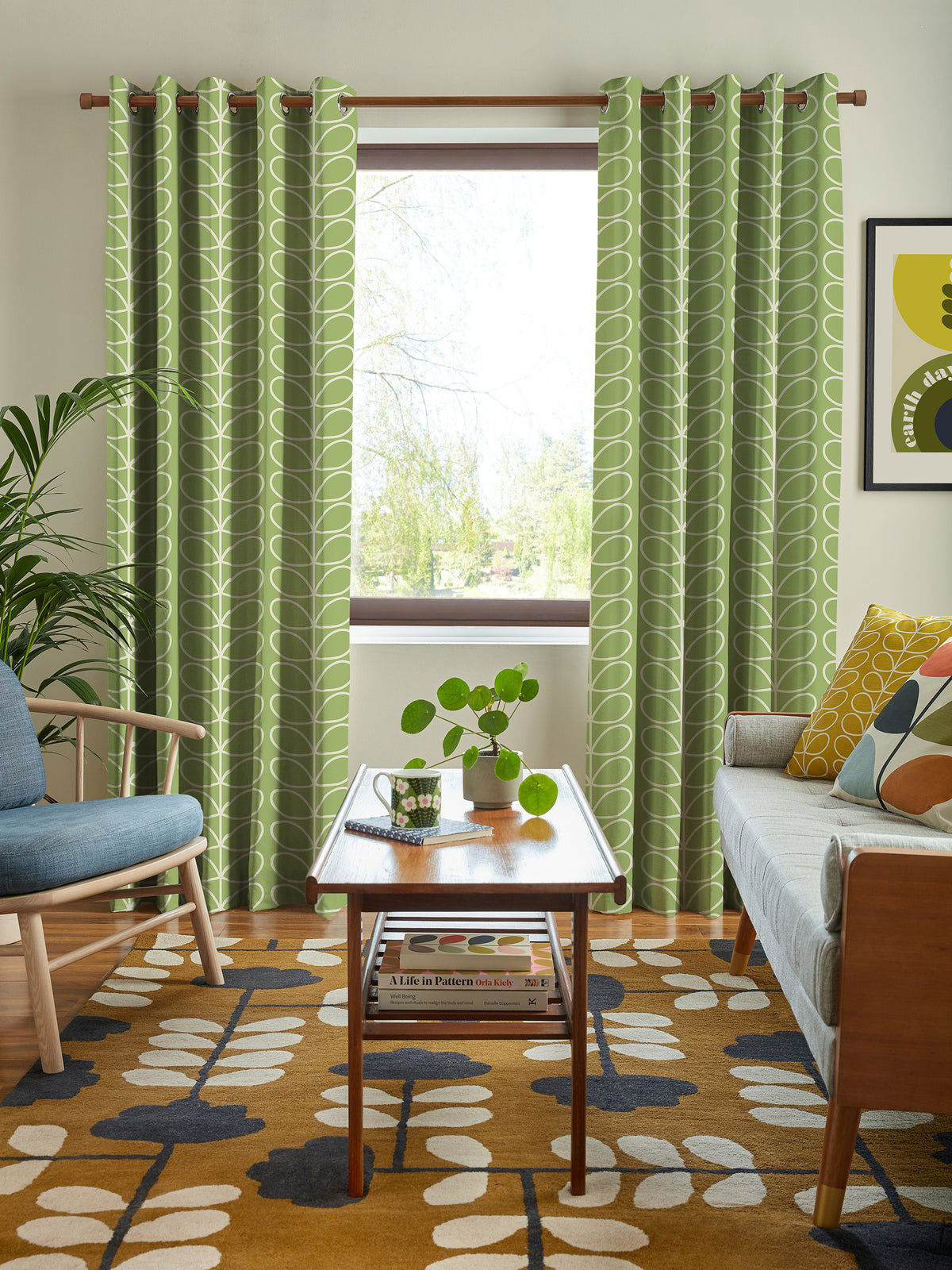 Chalky Green Jumbo Linear Stem Made to Measure Curtain