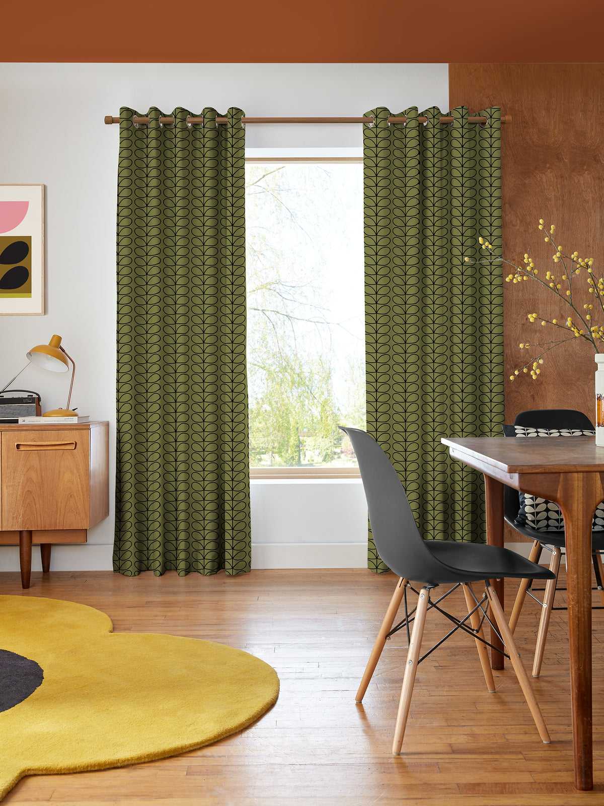 Linear Stem Olive & Black Made to Measure Curtain
