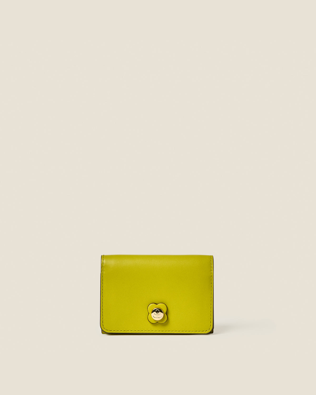Folded Leather Card Holder - Chartreuse