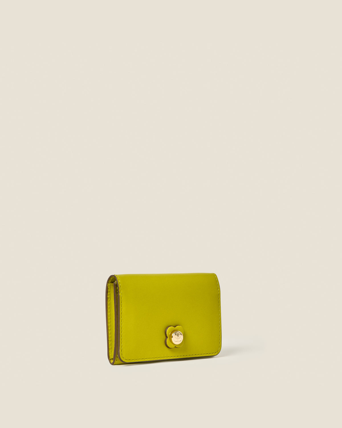Folded Leather Card Holder - Chartreuse