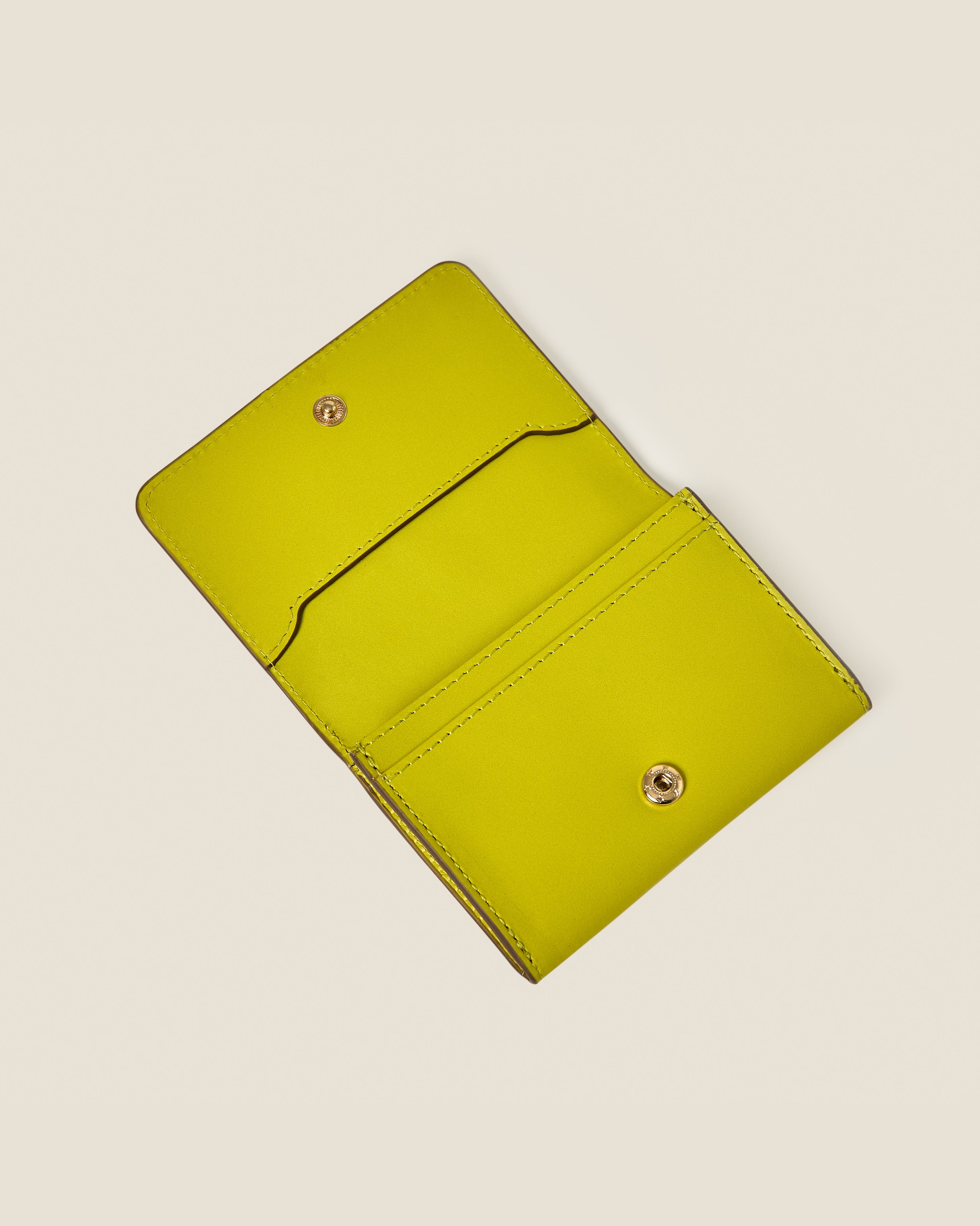 Folded Leather Card Holder - Chartreuse