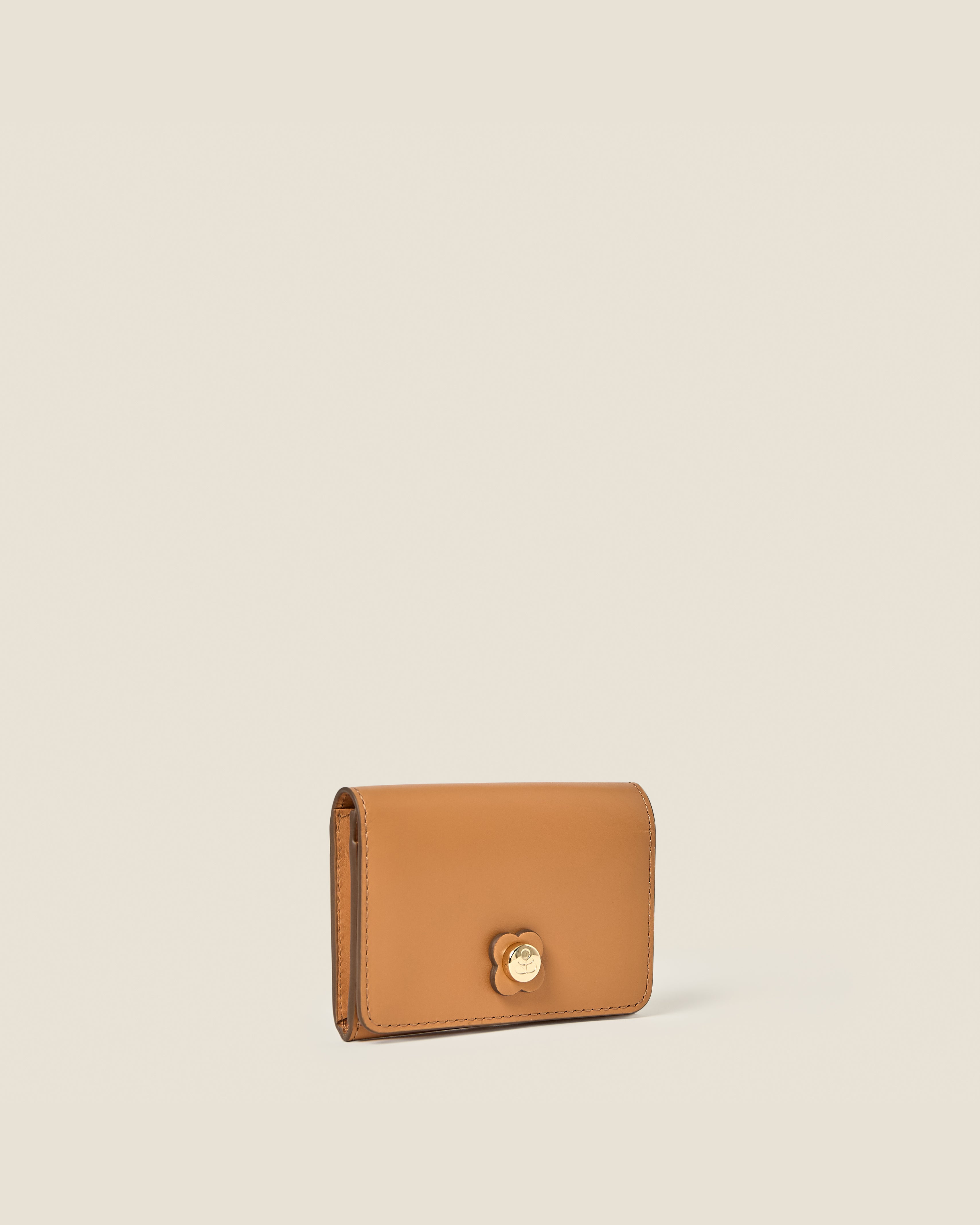 Folded Leather Card Holder - Light Tan