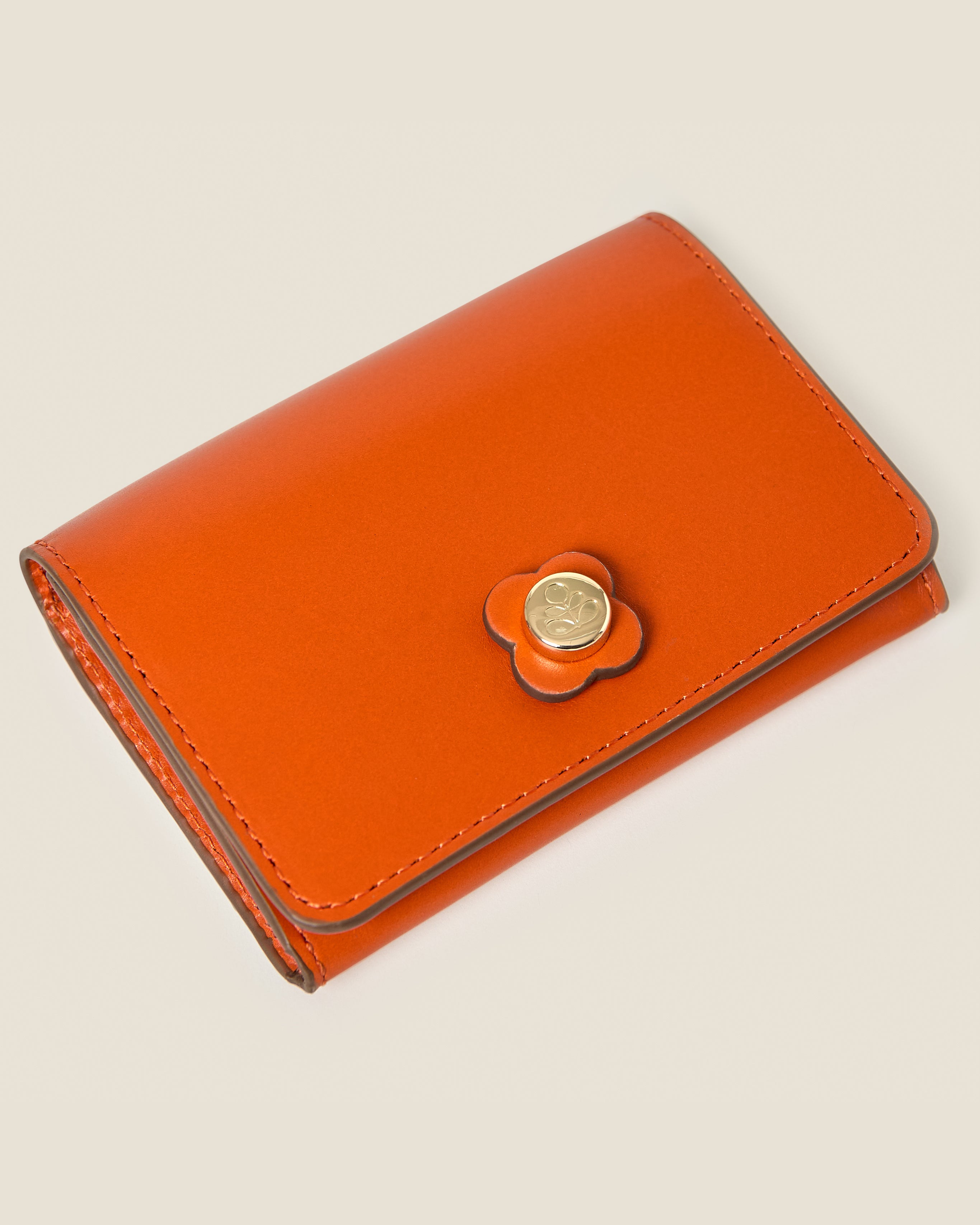 Folded Leather Card Holder - Orange