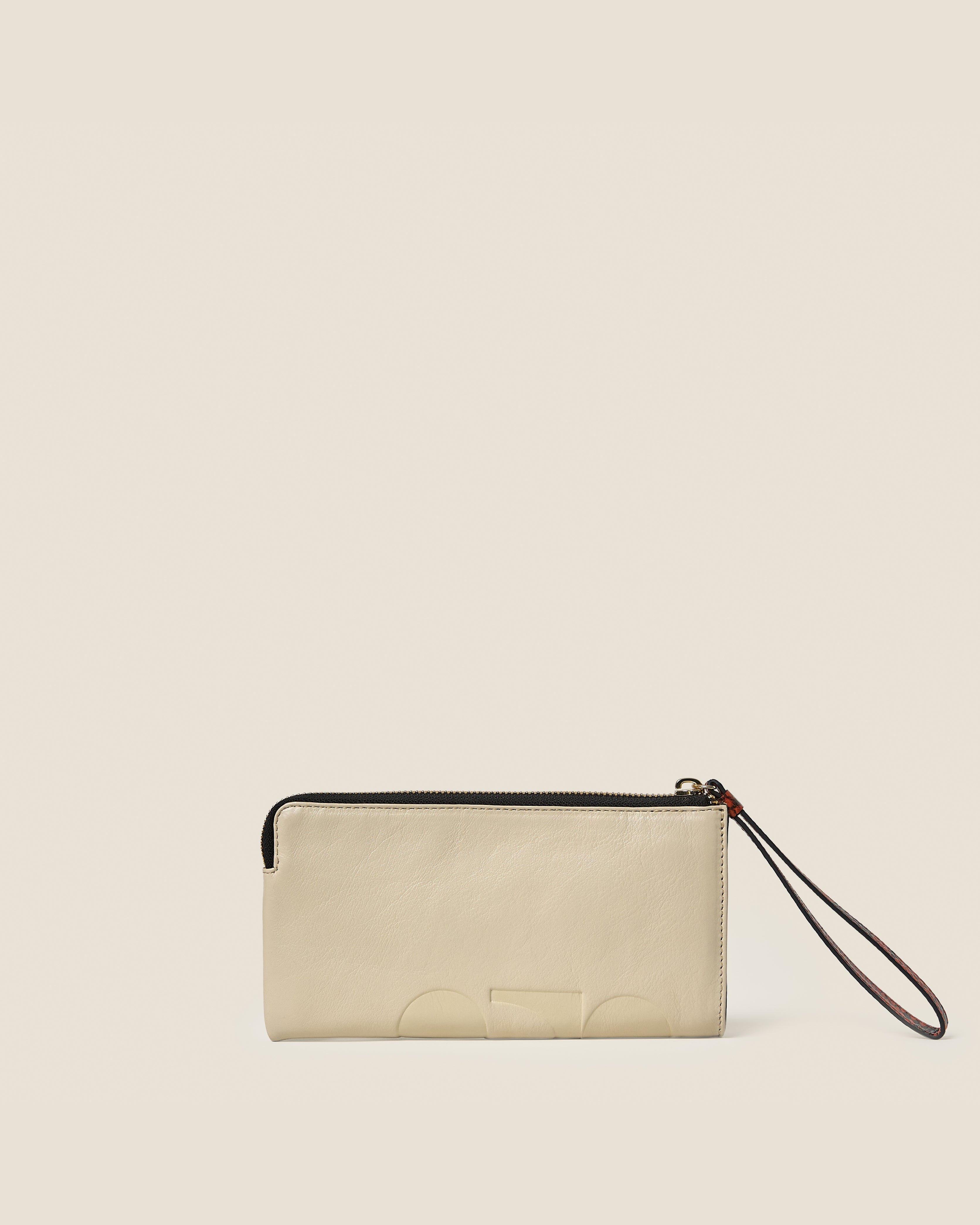 Flat Zip Leather Wallet - White Creme