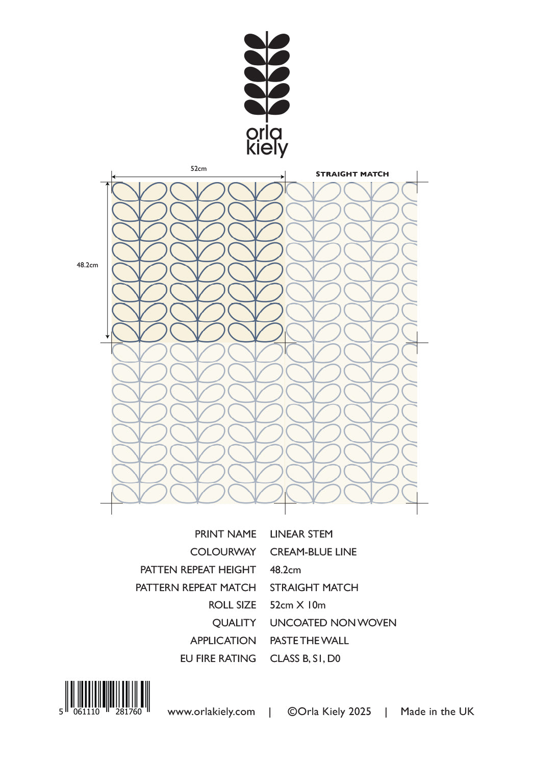 Linear Stem Cream Wallpaper Blue Line Sample