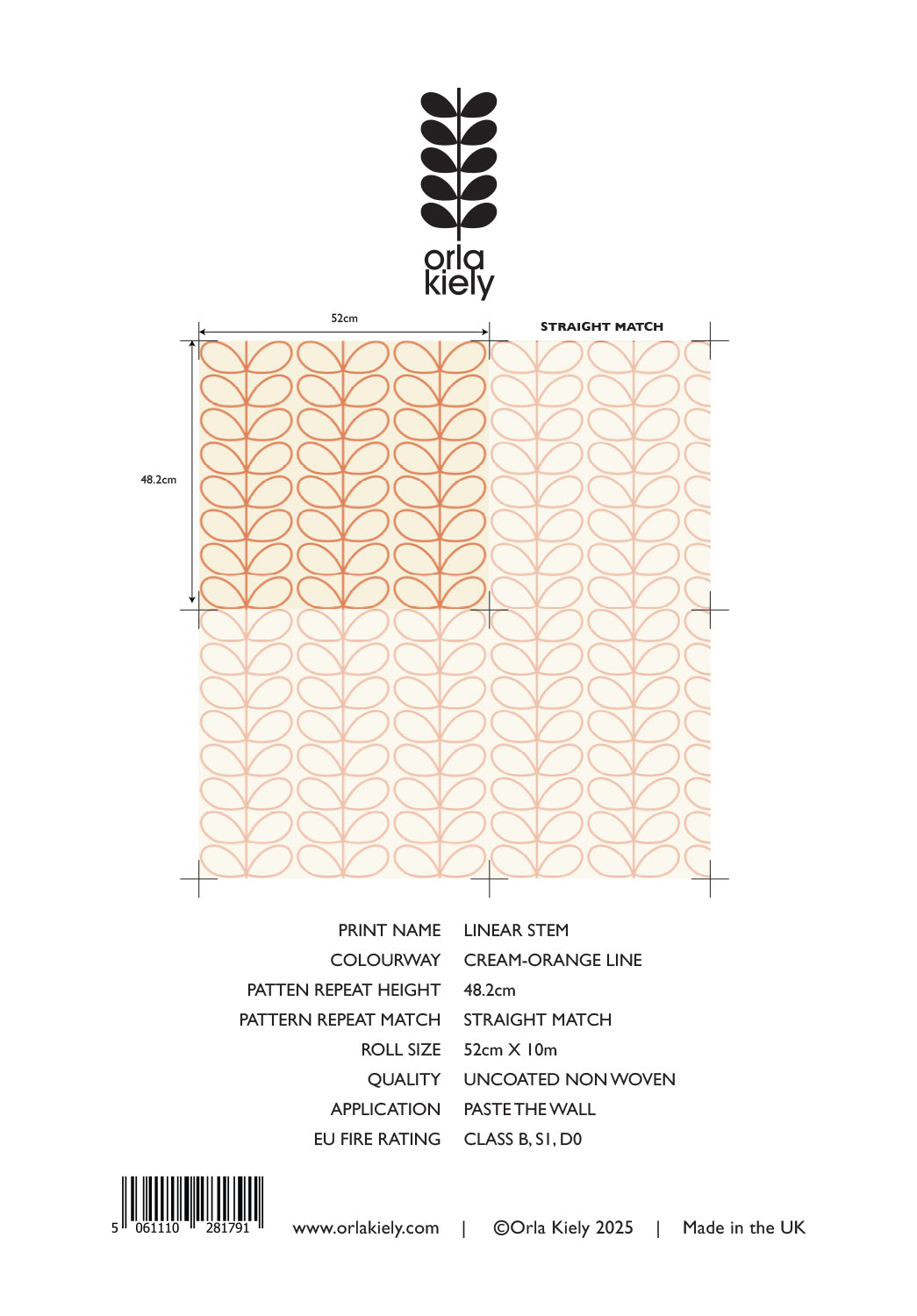 Linear Stem Cream Wallpaper Orange Line Sample