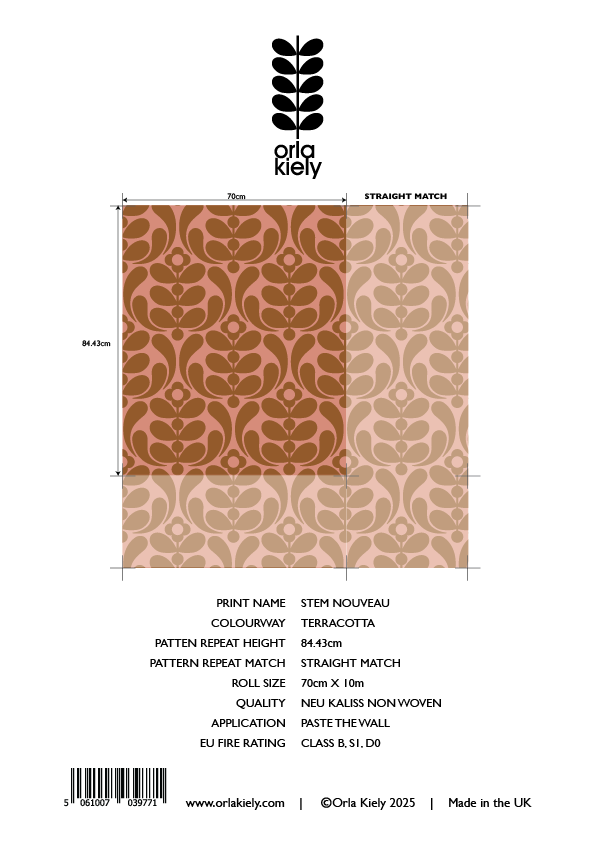 Stem Nouveau Terracotta Wallpaper Sample